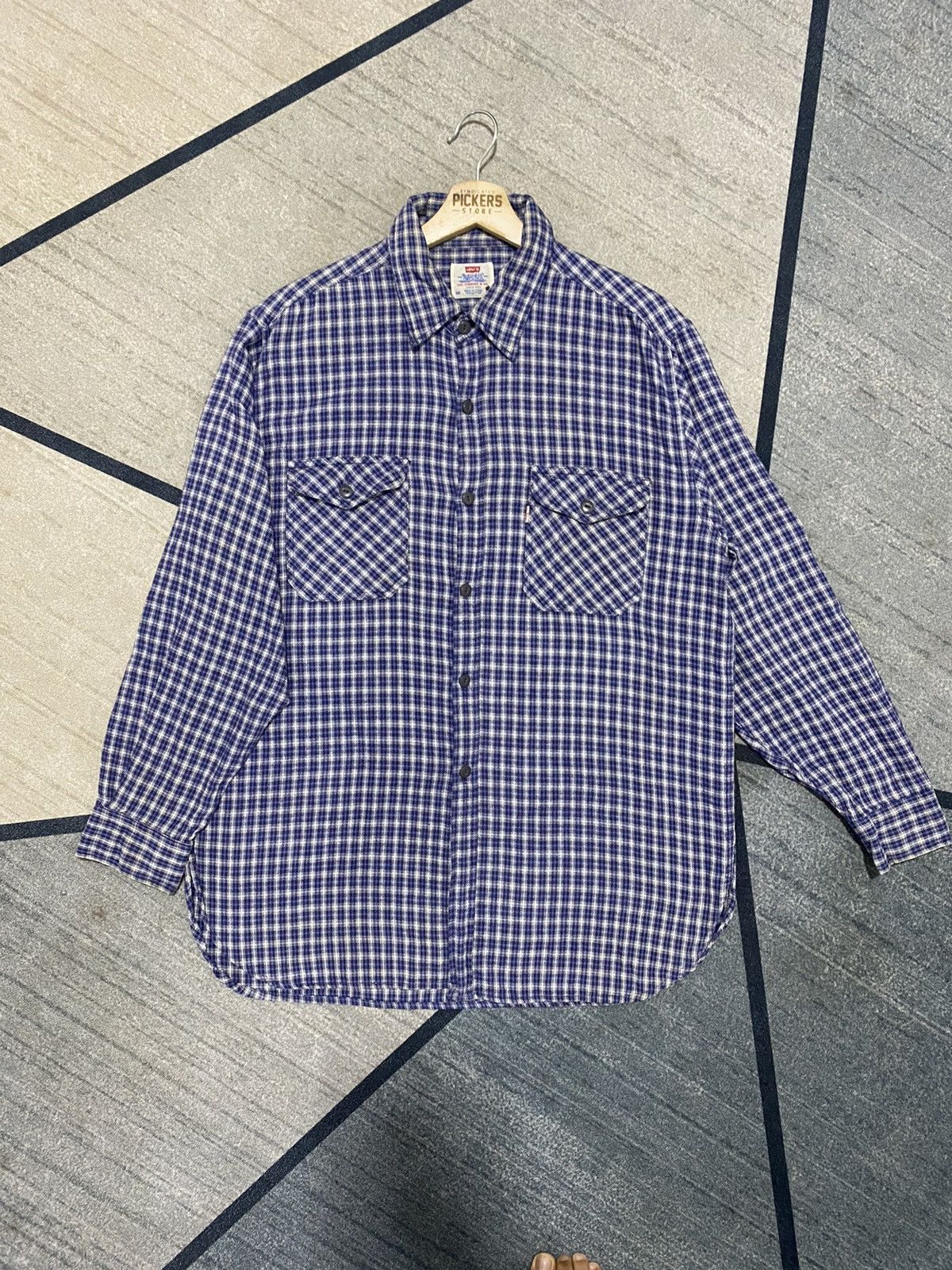 Levi's Vintage 90s Levis Flannel Blue Large size Size US L / EU 52-54 / 3 - 1 Thumbnail