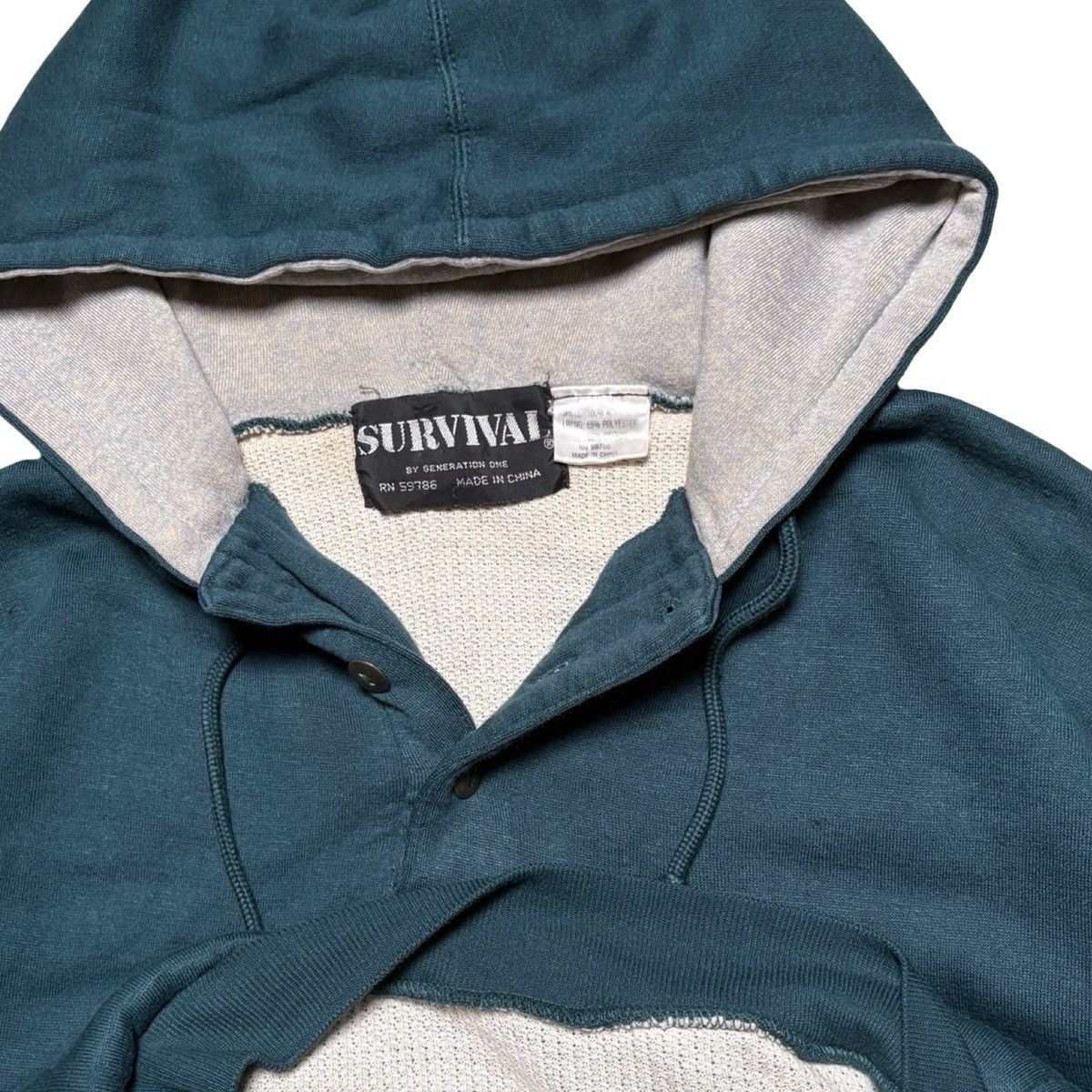 Other Vintage 90s Thermal Lined Henley Hoodie Sweatshirt Waffle L Size US L / EU 52-54 / 3 - 4 Thumbnail