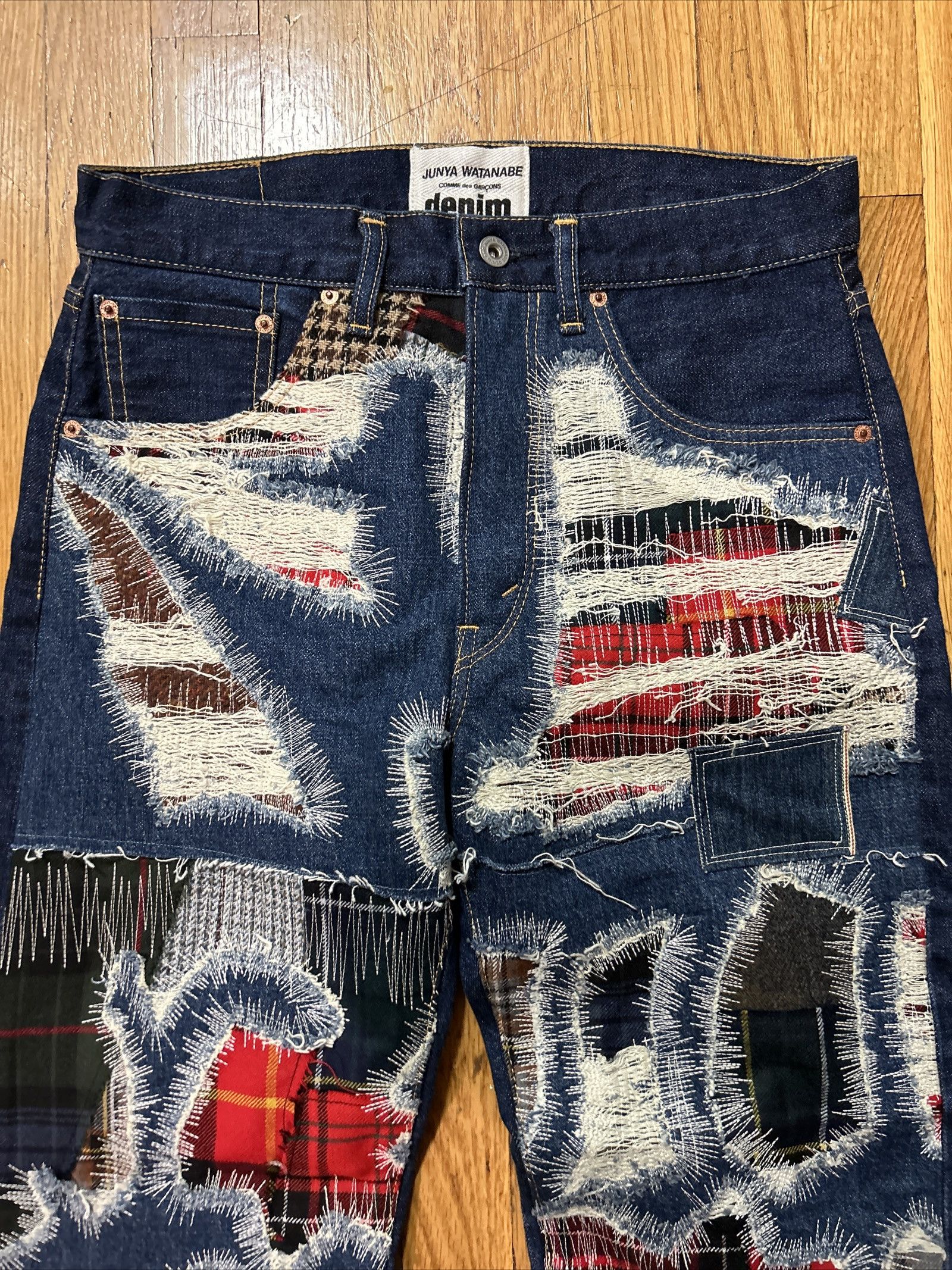 Comme des Garcons Distressed Patchwork Blue Indigo Denim Jeans Size US 31 - 3 Thumbnail