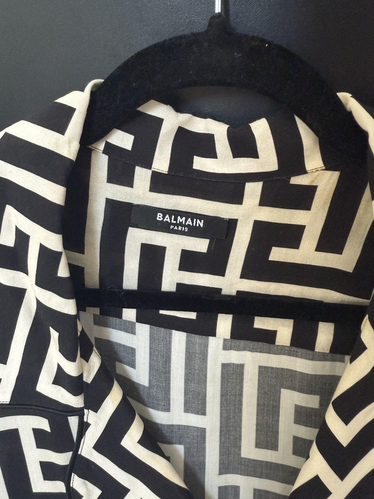 Balmain Balmain Paris Monogram Silk Shirt – Black & White Geometric Size US M / EU 48-50 / 2 - 6 Thumbnail