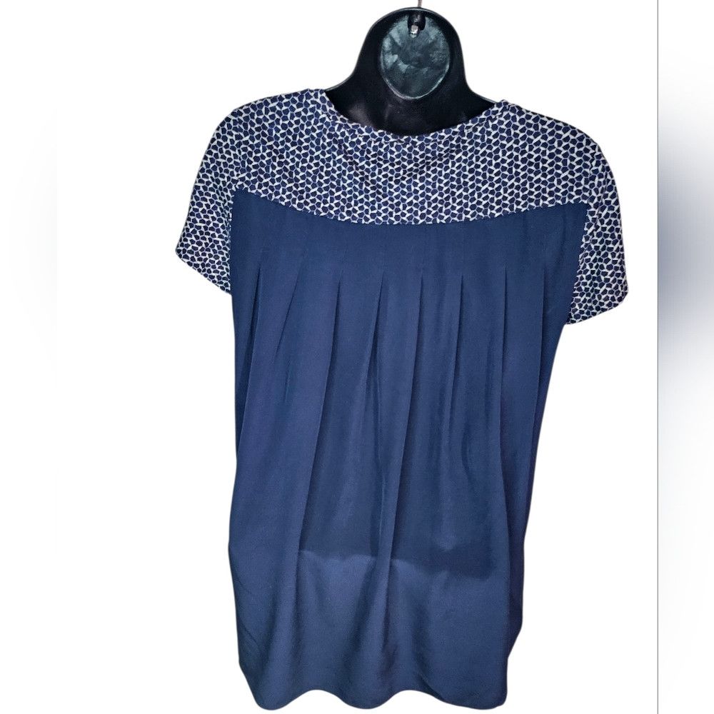 Tory Burch Tory Burch Tessera Navy Blue Linen Silk Short Sleeve Top Sh Size S / US 4 / IT 40 - 4 Thumbnail