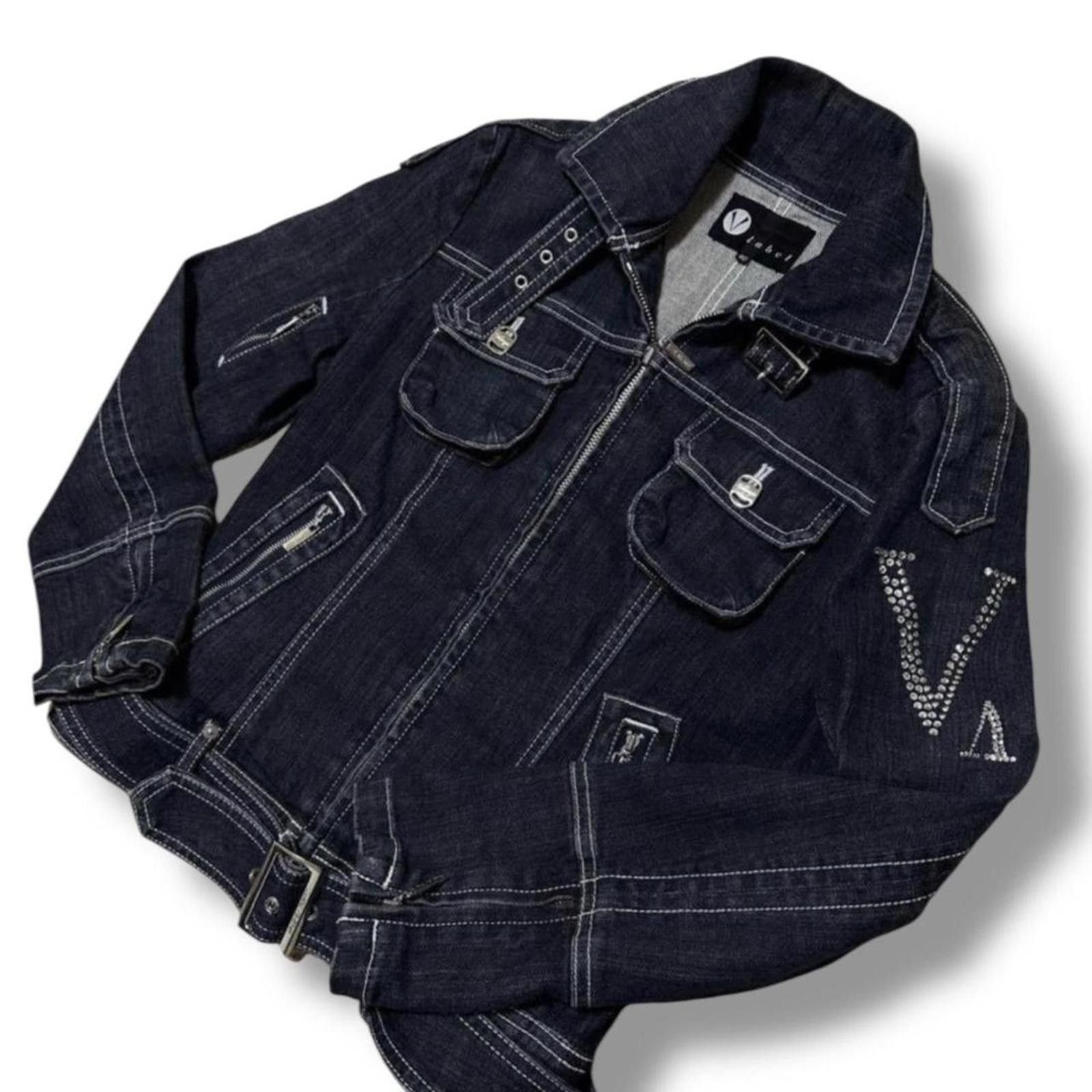 Other Stand collar rare v rhinestone logo denim jacket Size XS / US 0-2 / IT 36-38 - 1 Thumbnail