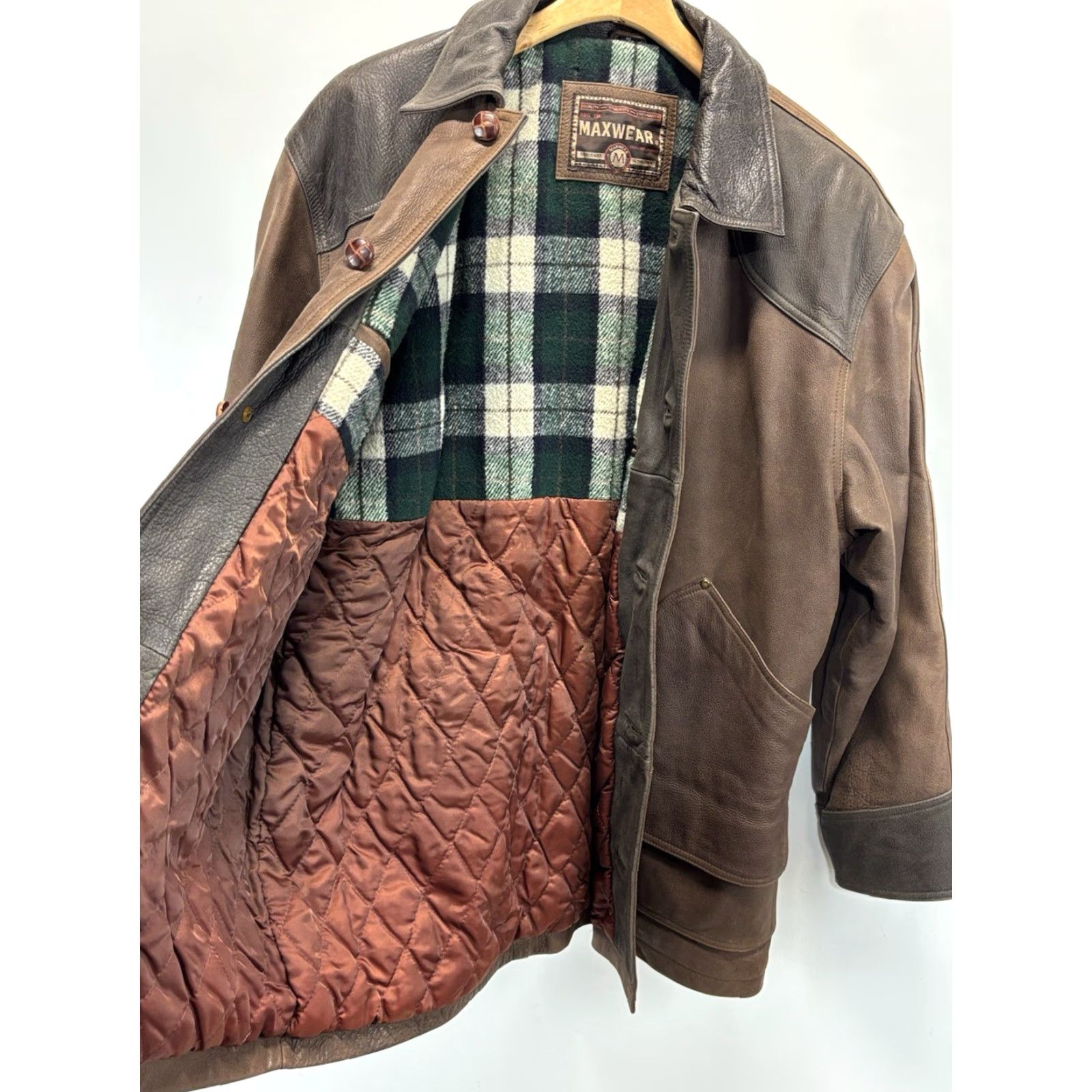 Vintage VINTAGE Maxwear Leather Barn Coat Mens M Brown Flannel Lined HEAVY Contrast Collar Barn/Rancher 90s Mens Size US M / EU 48-50 / 2 - 7 Thumbnail
