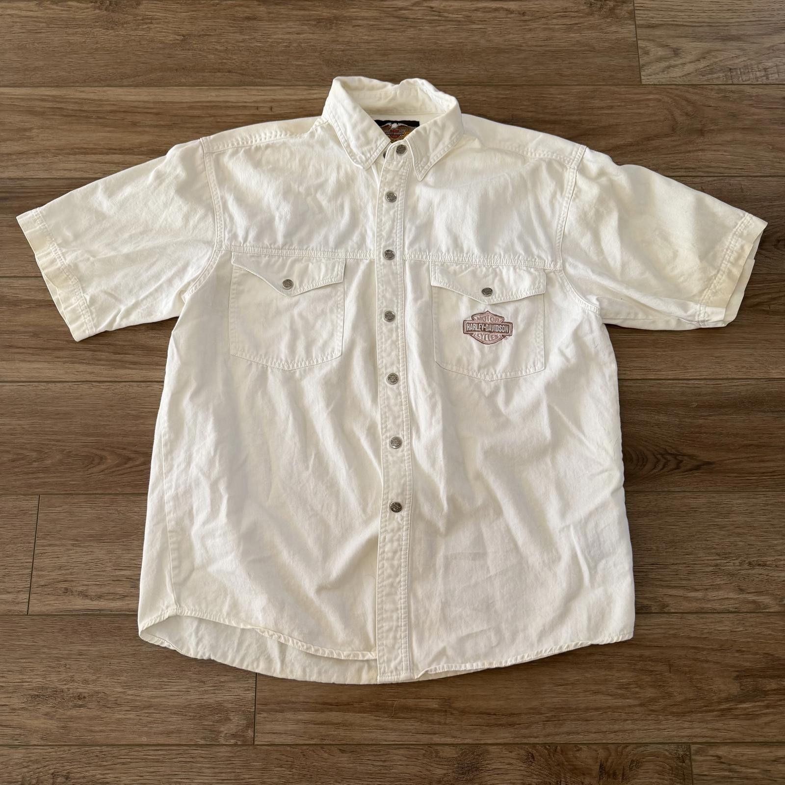 Harley Davidson Vintage Harley Davidson Biker Snap Shirt Y2K Size US L / EU 52-54 / 3 - 1 Thumbnail