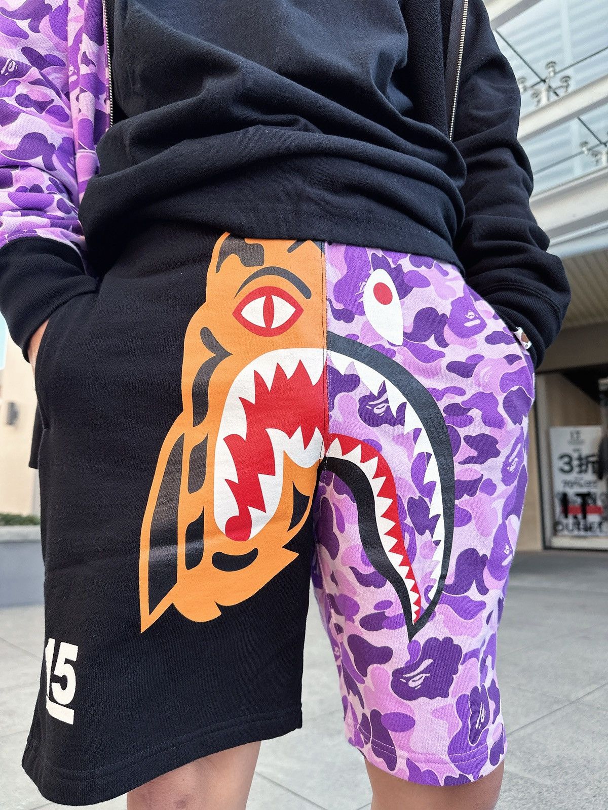 image of Bape Taipei 15Th Anniversary Tiger Shark Sweat Shorts in Purple, Men's (Size 36)