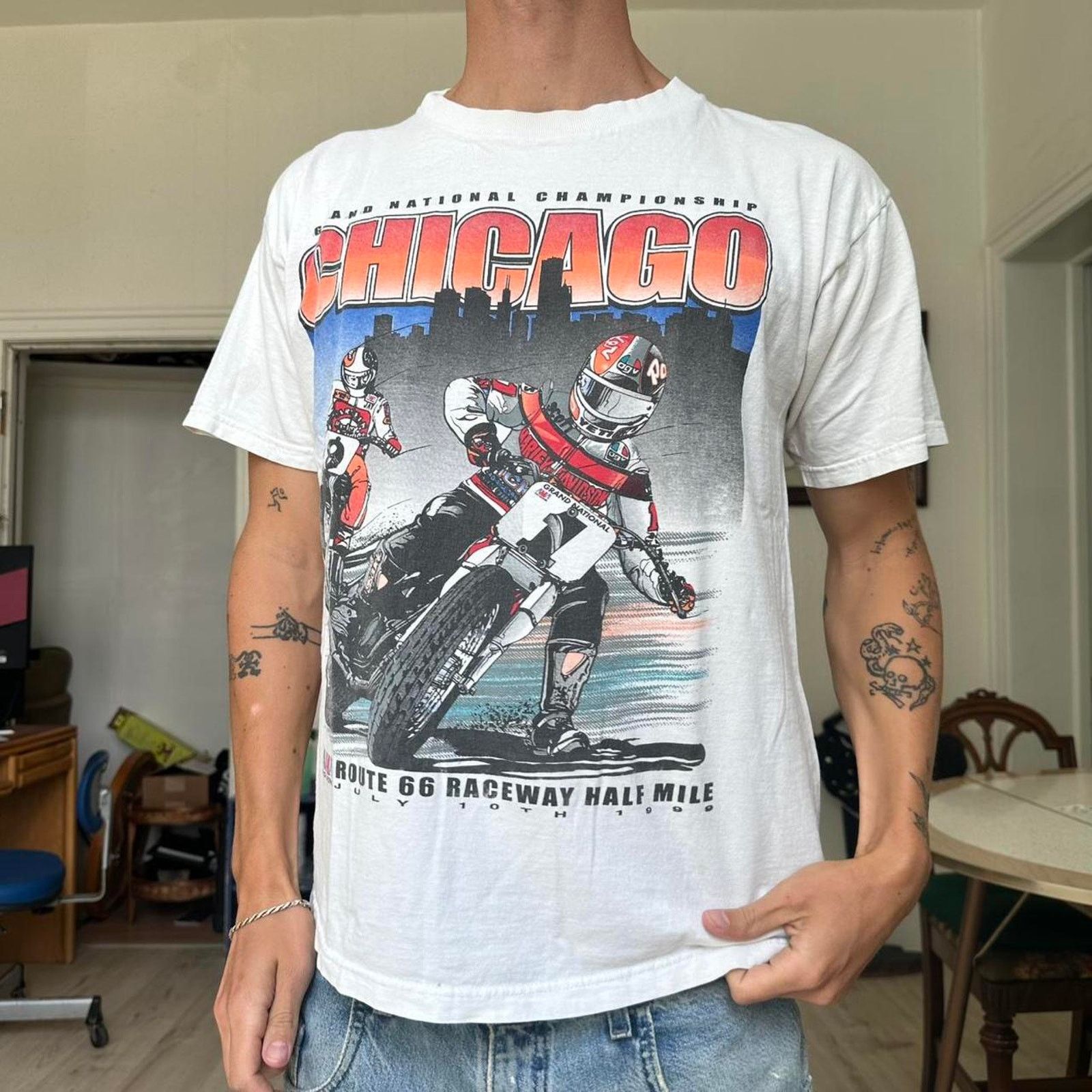 Vintage Vintage 90s BMX Chicago Moto Street Dirt Bike Graphic Shirt Size US L / EU 52-54 / 3 - 3 Thumbnail