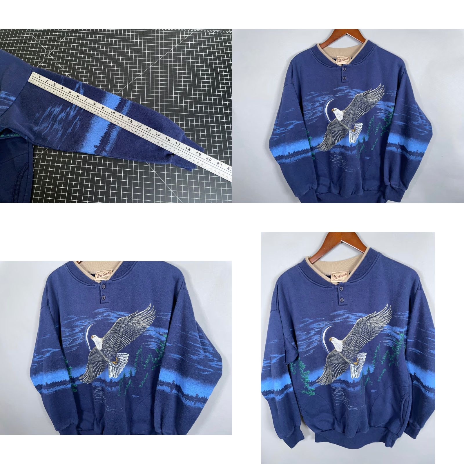 Vintage VINTAGE Woolrich Sweatshirt Henley 90s Eagle Print Adult Medium Blue Men’s Woolrich Logo Graphic Print Pockets Crew Neck Size US M / EU 48-50 / 2 - 8 Thumbnail