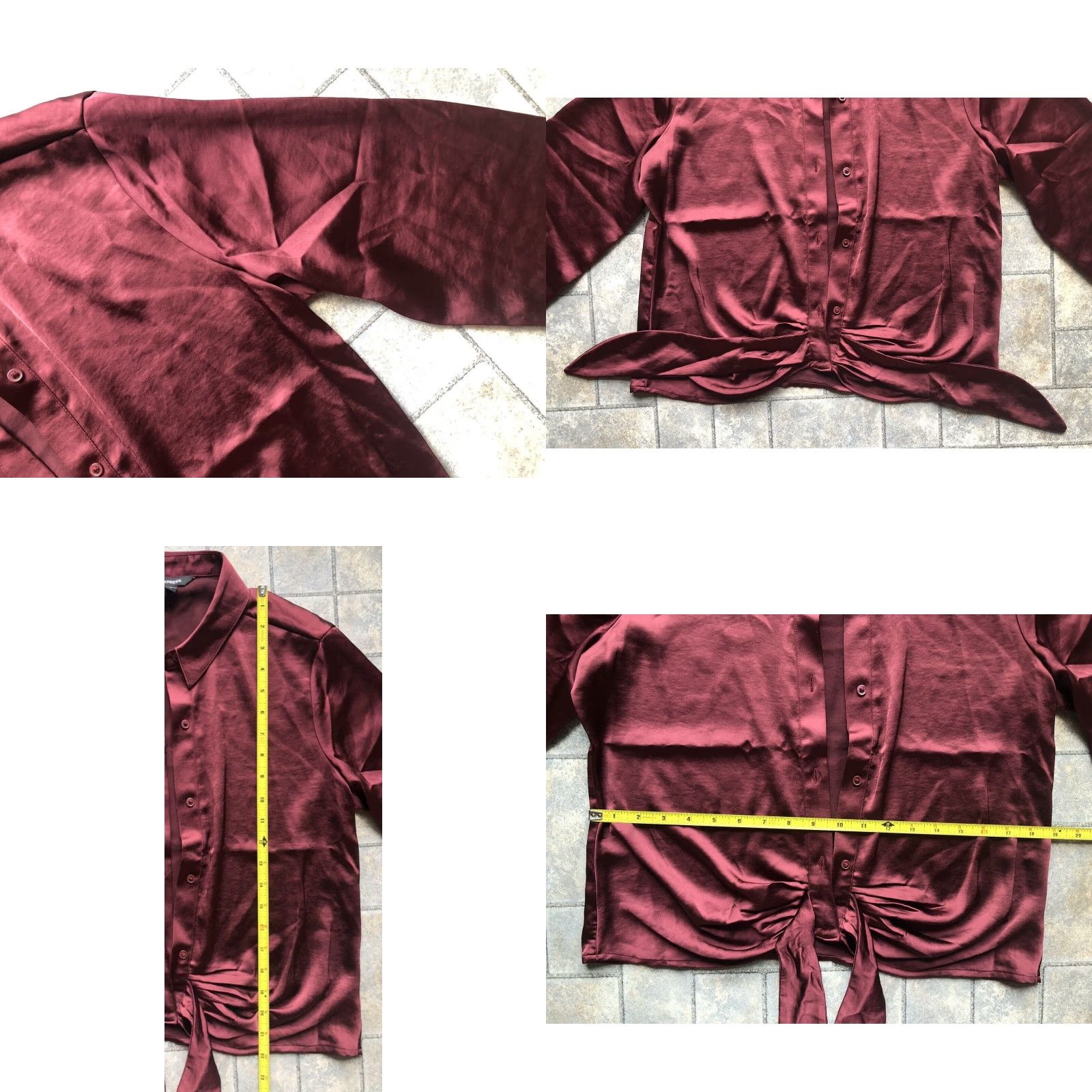 Express Express Button-Up Cropped Top Women M Red Long Sleeve 100% Polyester Spring Summer Fall Casual Party/Cocktail Travel Size M / US 6-8 / IT 42-44 - 9 Thumbnail