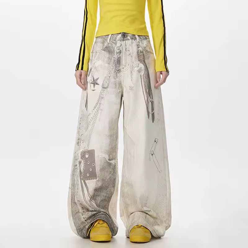 Wide leg jeans with a digital print design