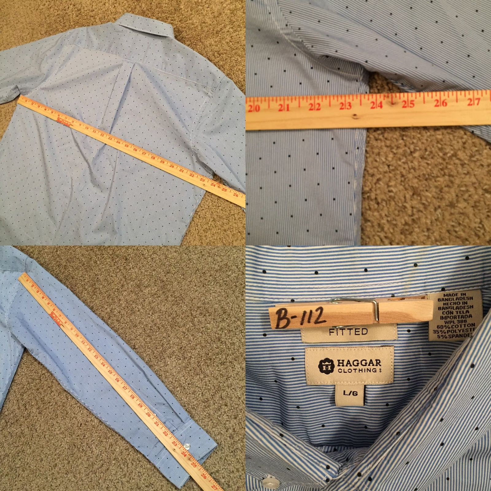 Haggar Haggar Shirt Mens Large Blue Polka Dot Long Sleeve Button-Down Size US L / EU 52-54 / 3 - 8 Thumbnail