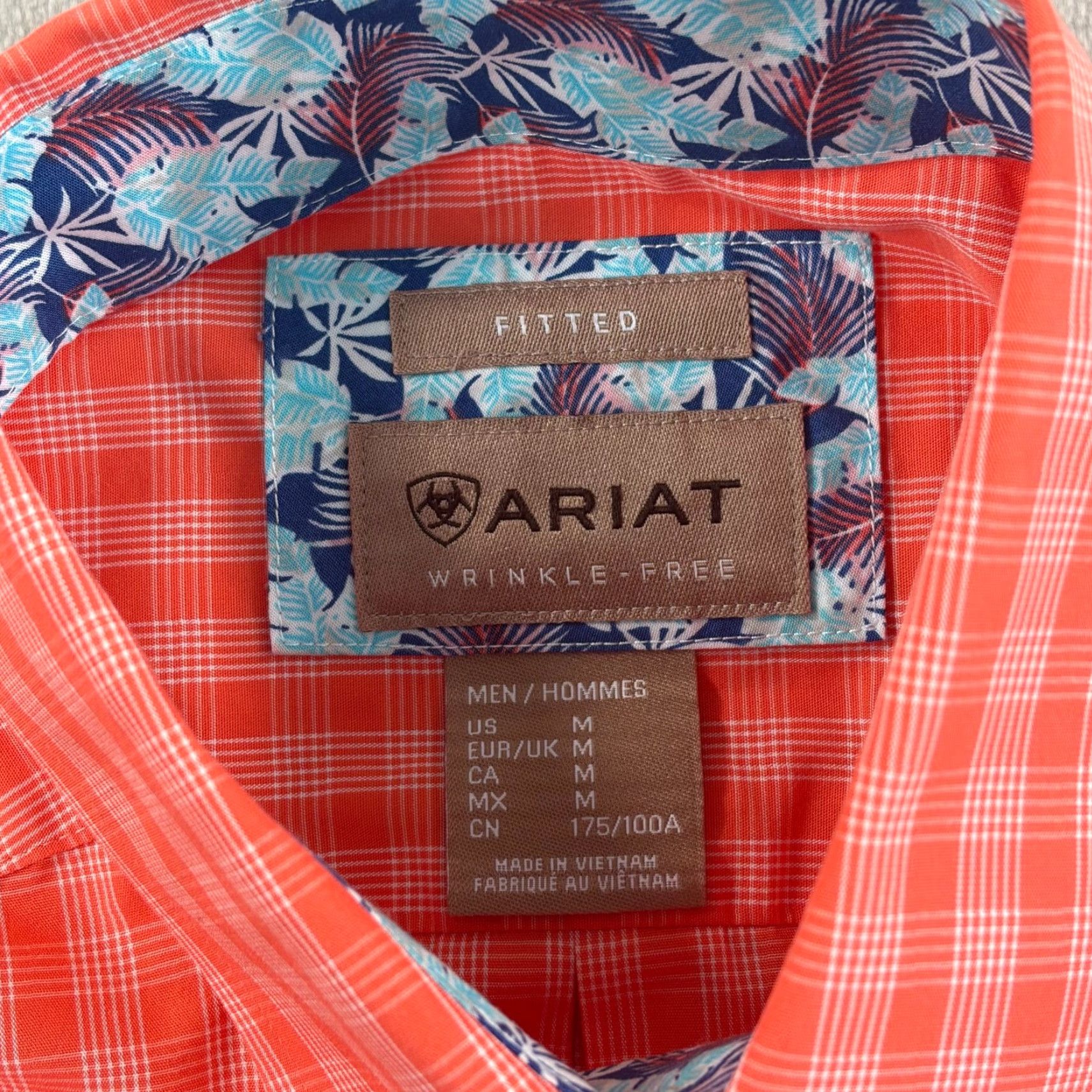 Ariat ARIAT Wrinkle-Free Winston Fitted Shirt Men Medium Flame Coral Plaid Flip Cuffs Size US M / EU 48-50 / 2 - 2 Thumbnail