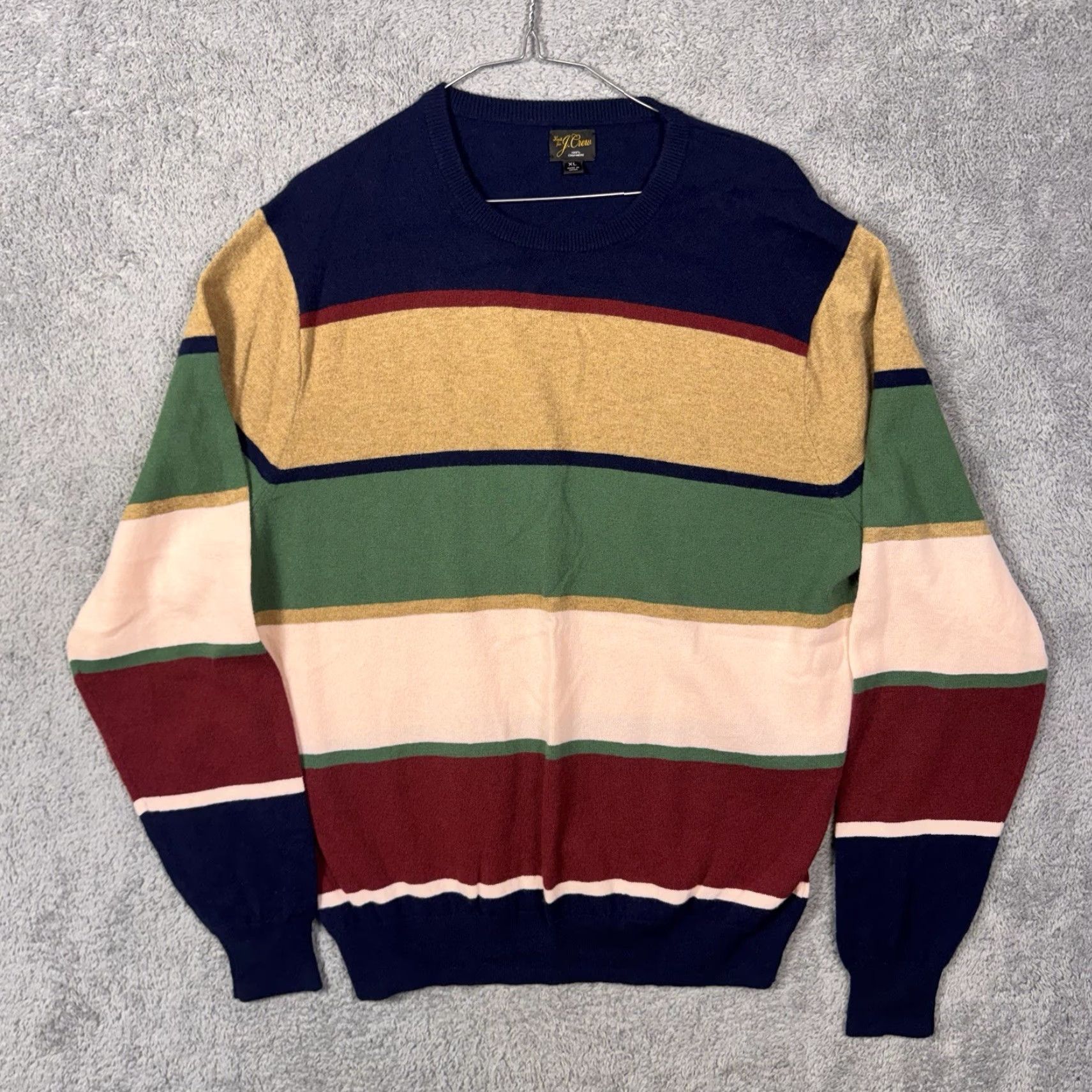 J.Crew J.CREW 100% Cashmere Sweater Mens XL Crewneck Pullover Striped Knit Rugby BI838 Size US XL / EU 56 / 4 - 2 Thumbnail