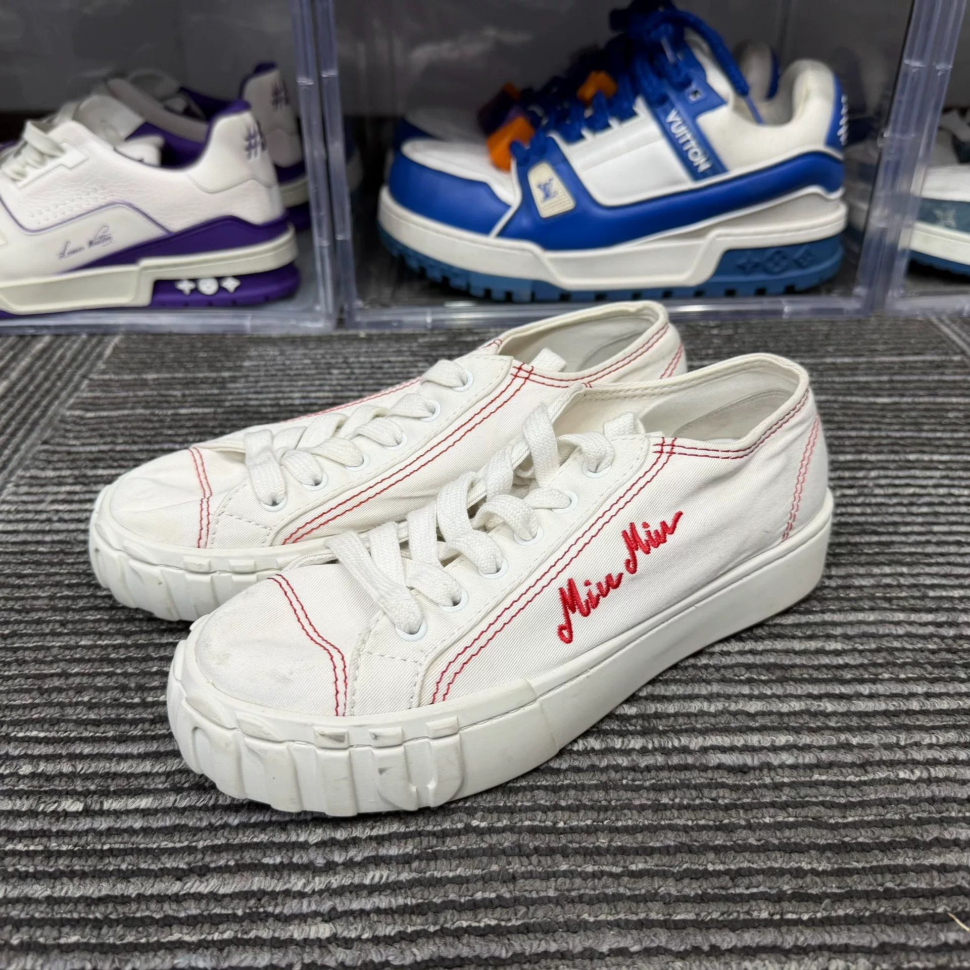 Miu Miu Miu Miu Retro Embroidered Lowtop Sneakers us_6-5 Women Size US 6.5 / IT 36.5 - 1 Thumbnail