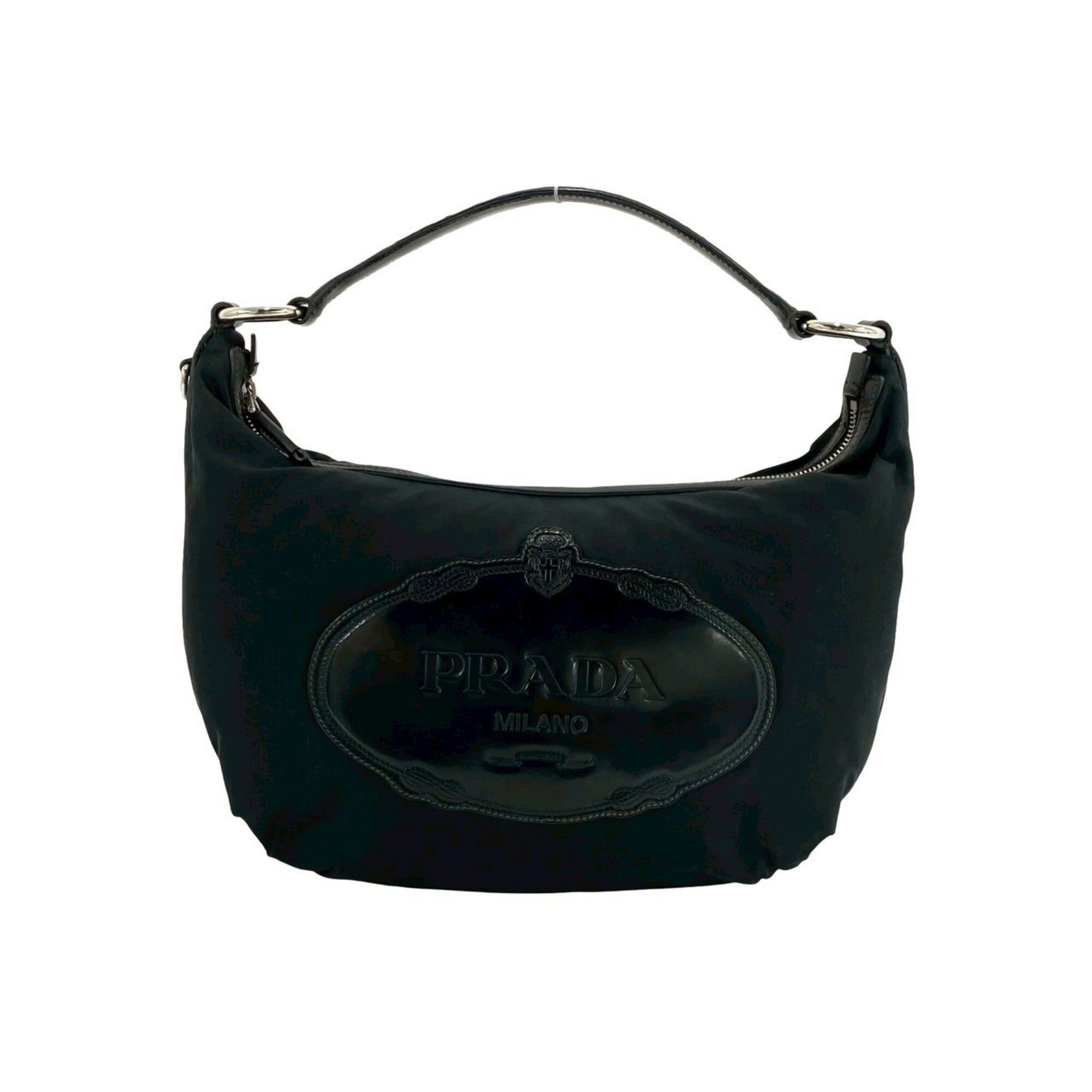 Prada Prada logo embossed nylon patent leather enamel genuine handbag mini tote bag black 25242 Size ONE SIZE - 1 Thumbnail