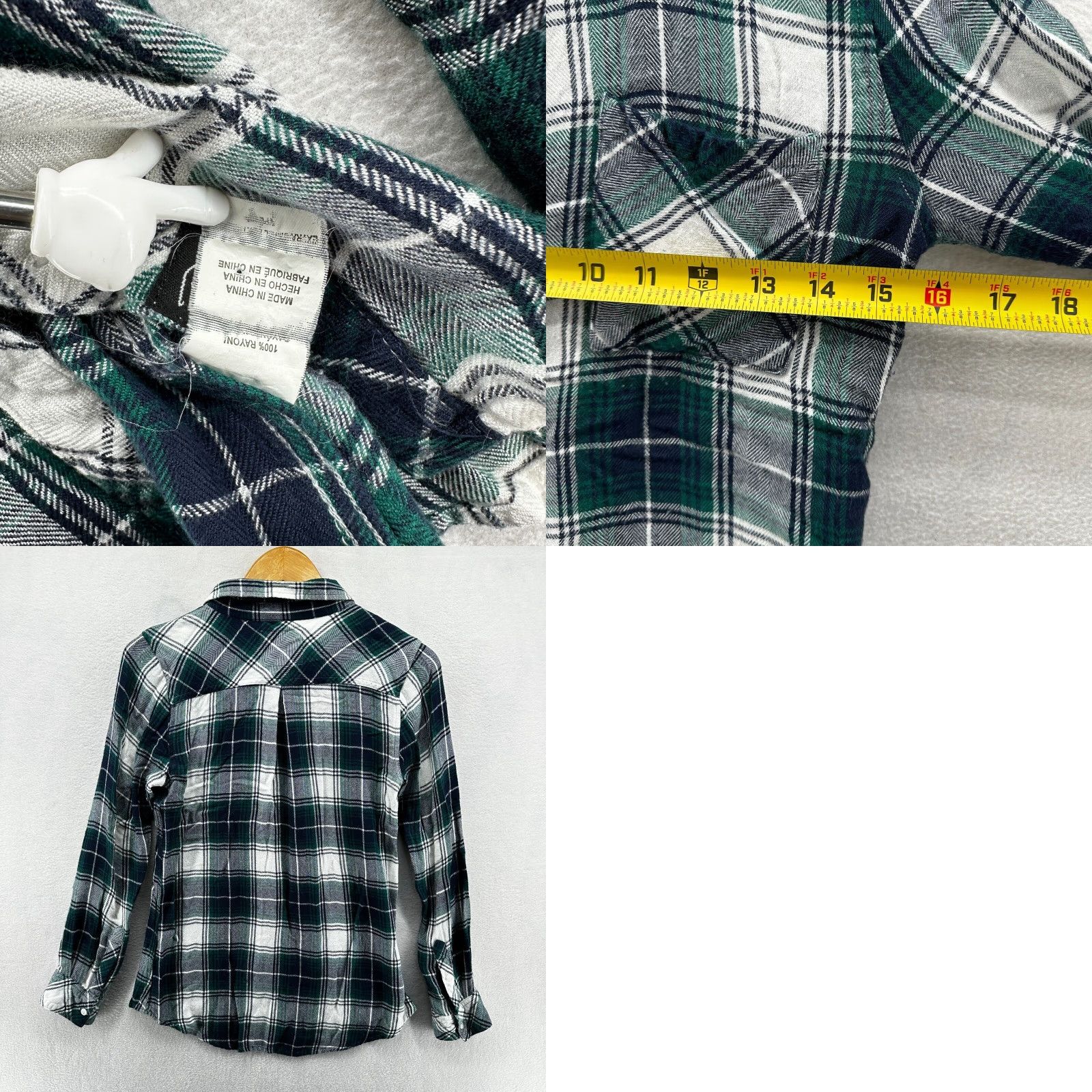 Rails Rails Flannel Shirt Mens XS Green White Plaid Button-Up Shirt Size US XS / EU 42 / 0 - 8 Thumbnail