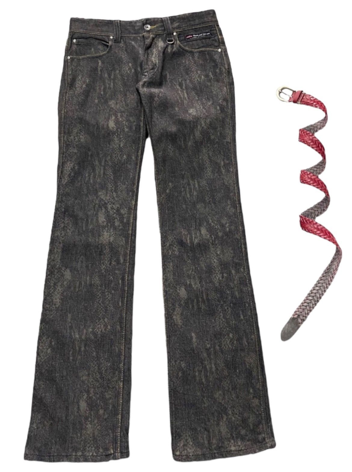 If Six Was Nine × Le Grande Bleu (L.G.B.) × Nicole Club Nicole Club Wax Snake Pattern Denim Jeans With Leather belt Size US 30 / EU 46 - 3 Thumbnail