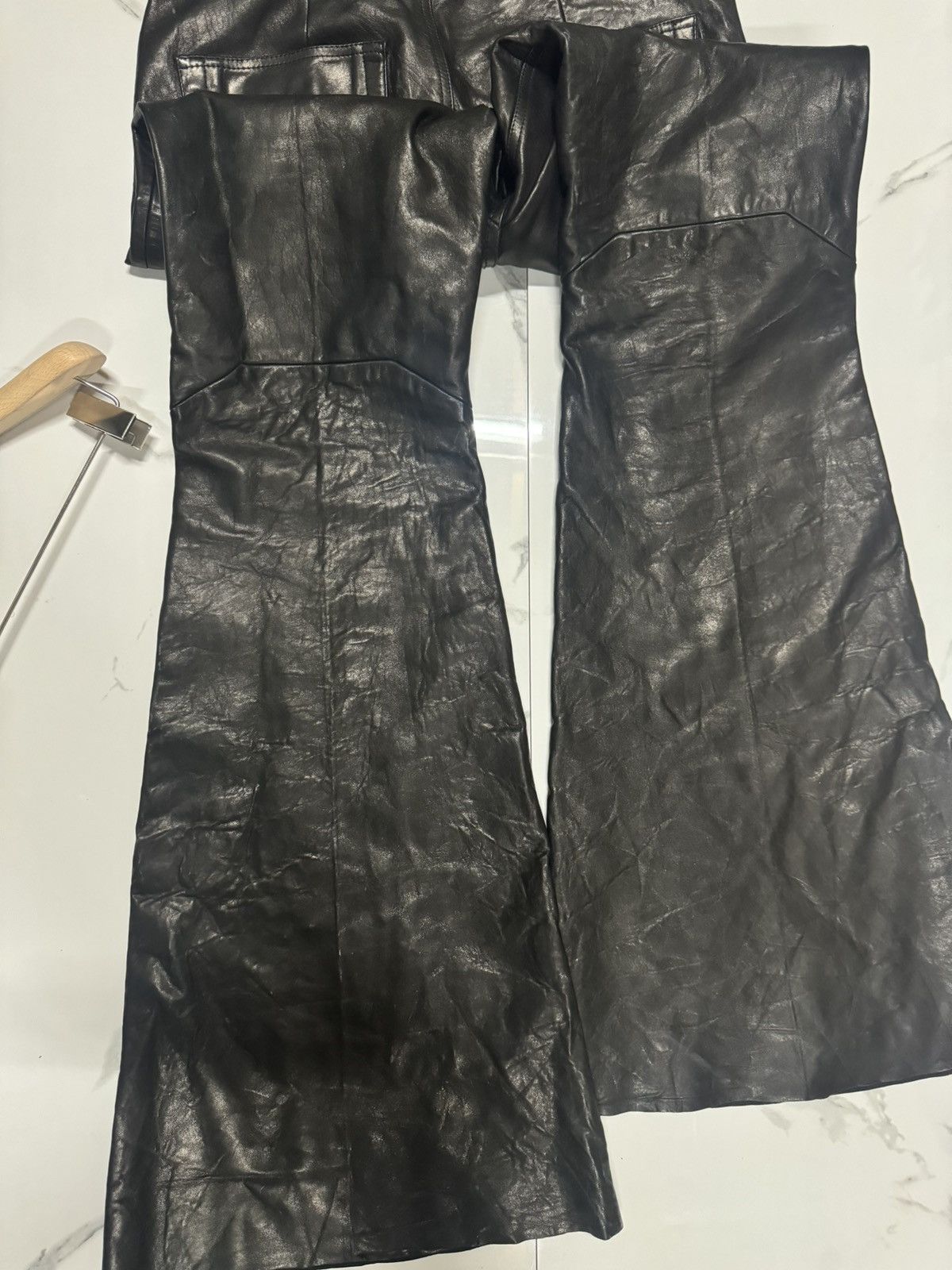 Rick Owens RICK OWENS Black Porterville Bolan Leather Trousers Pants Size US 31 - 18 Thumbnail