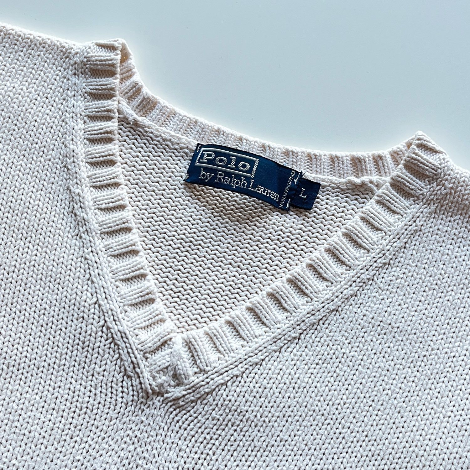 Polo Ralph Lauren Cotton Knit V-Neck Sweater Pullover in White Size US L / EU 52-54 / 3 - 5 Thumbnail