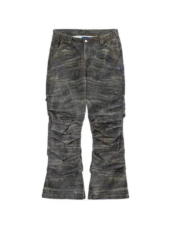 VIBE Army Green Special Camouflage Pleated Micro Flared Jeans Size US 34 / EU 50 - 5 Thumbnail