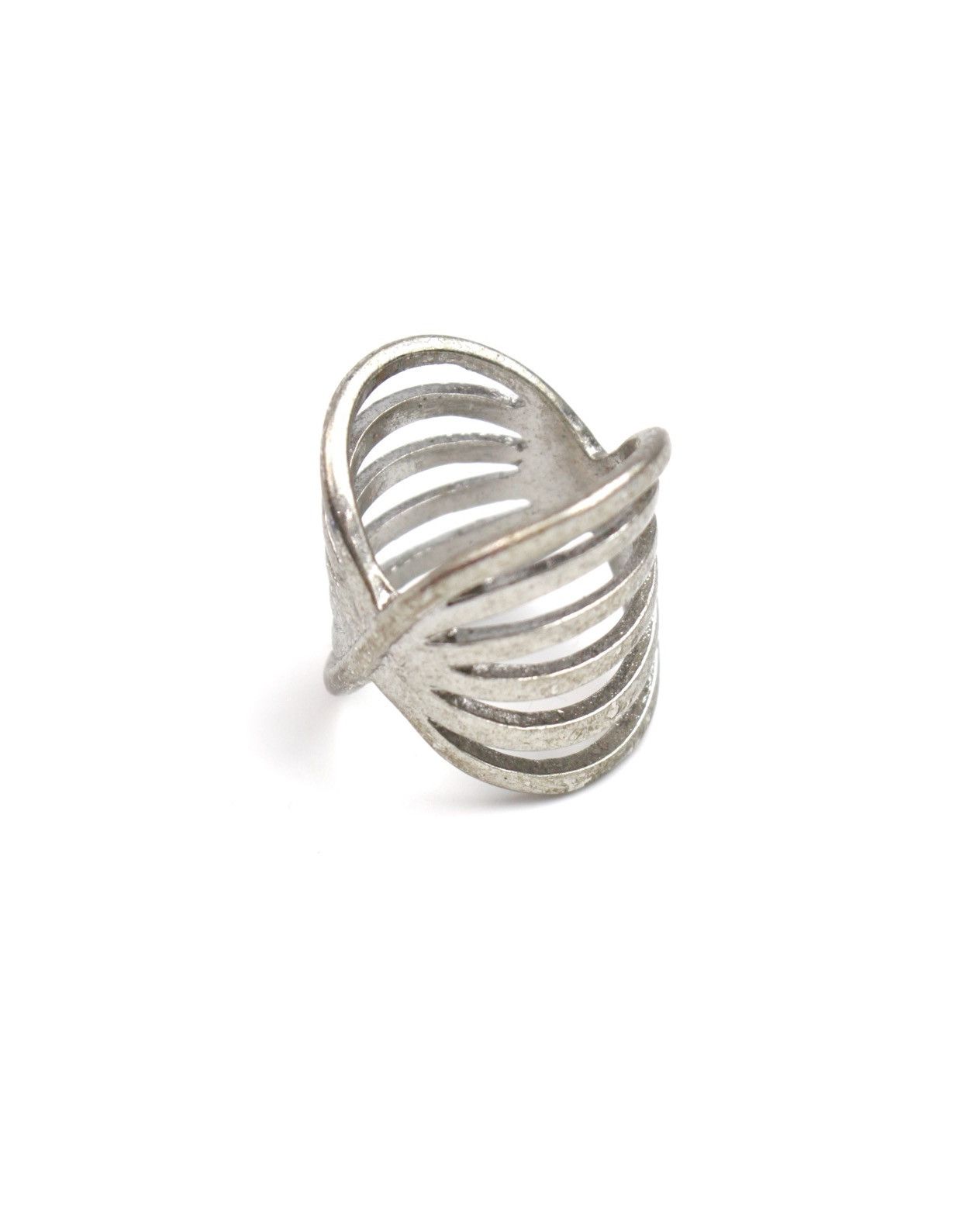 Hysteric Glamour 2000S JAPANESE MADE CROSSOVER CAGE SILVER TONE RING Size ONE SIZE - 3 Thumbnail