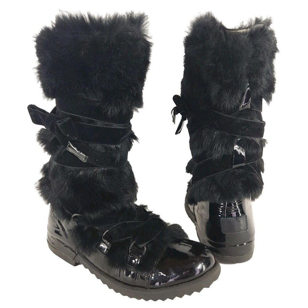 Sonia Rykiel Sonia Rykiel Patent Leather Fur Boots US 7 EU 37 Womens Bla Size US 7 / IT 37 - 1 Thumbnail