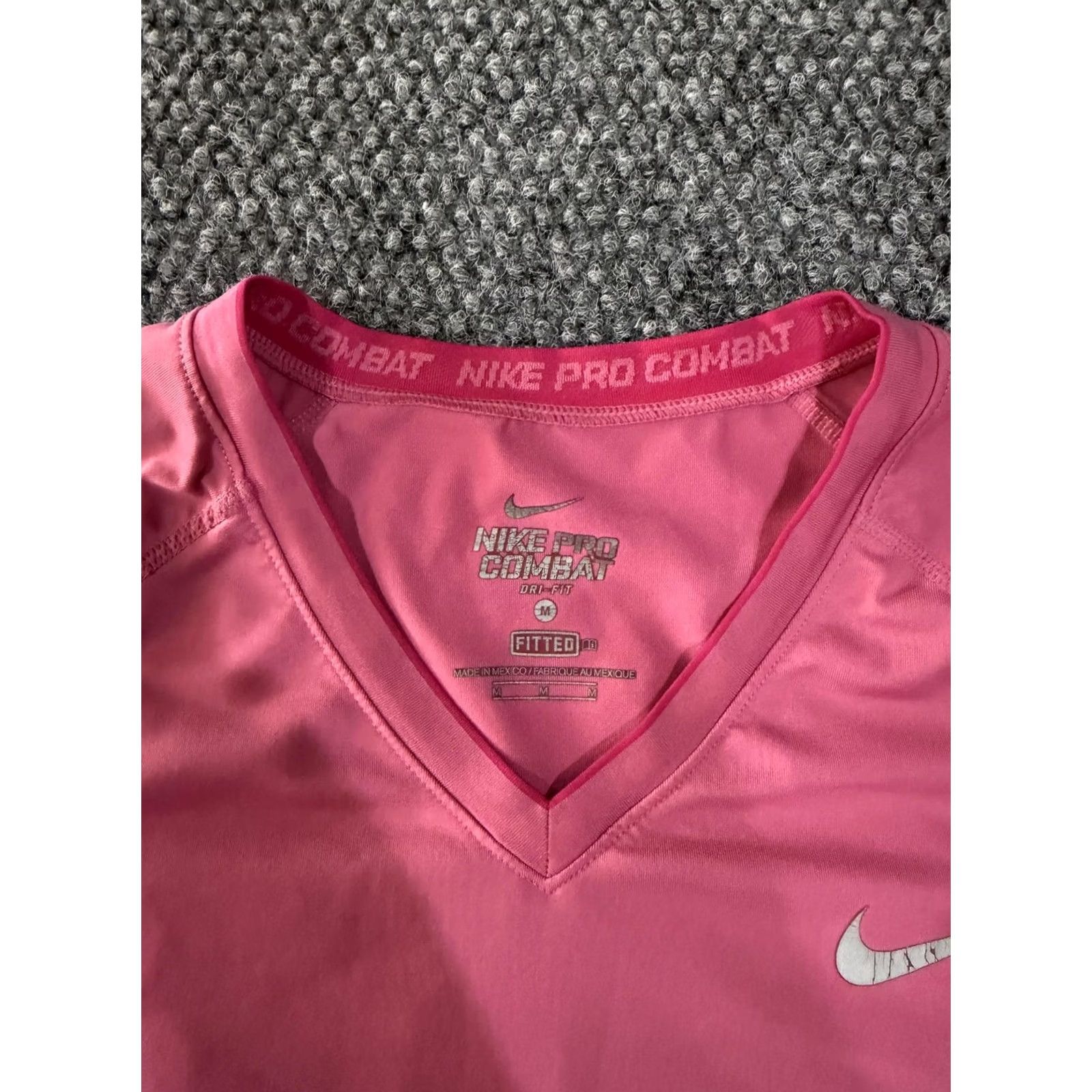 Nike Nike Pro Combat Shirt Womens M Pink Dri-FIT Long Sleeve Training Raglan V-Neck Slim Shirt Size M / US 6-8 / IT 42-44 - 3 Thumbnail