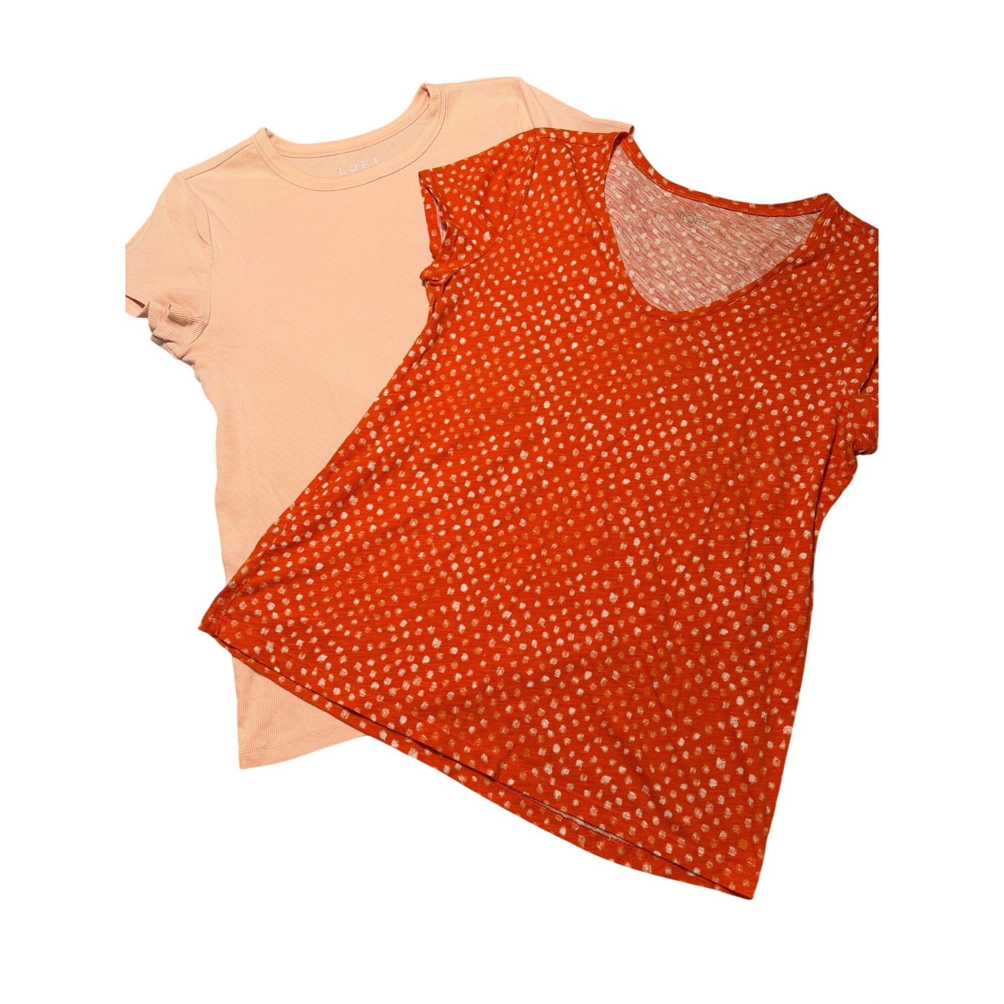 Loft 2 Loft Short Sleeve T Shirts Peach Ribbed Orange White V Nec Size L / US 10 / IT 46 - 1 Thumbnail