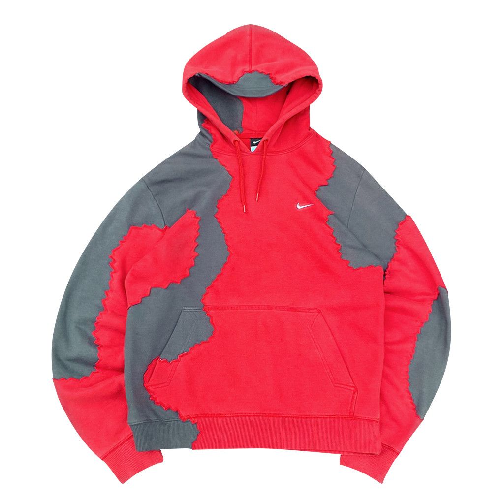 Nike × Streetwear Reworked Nike Patchwork Hoodie Red Grey | Grailed