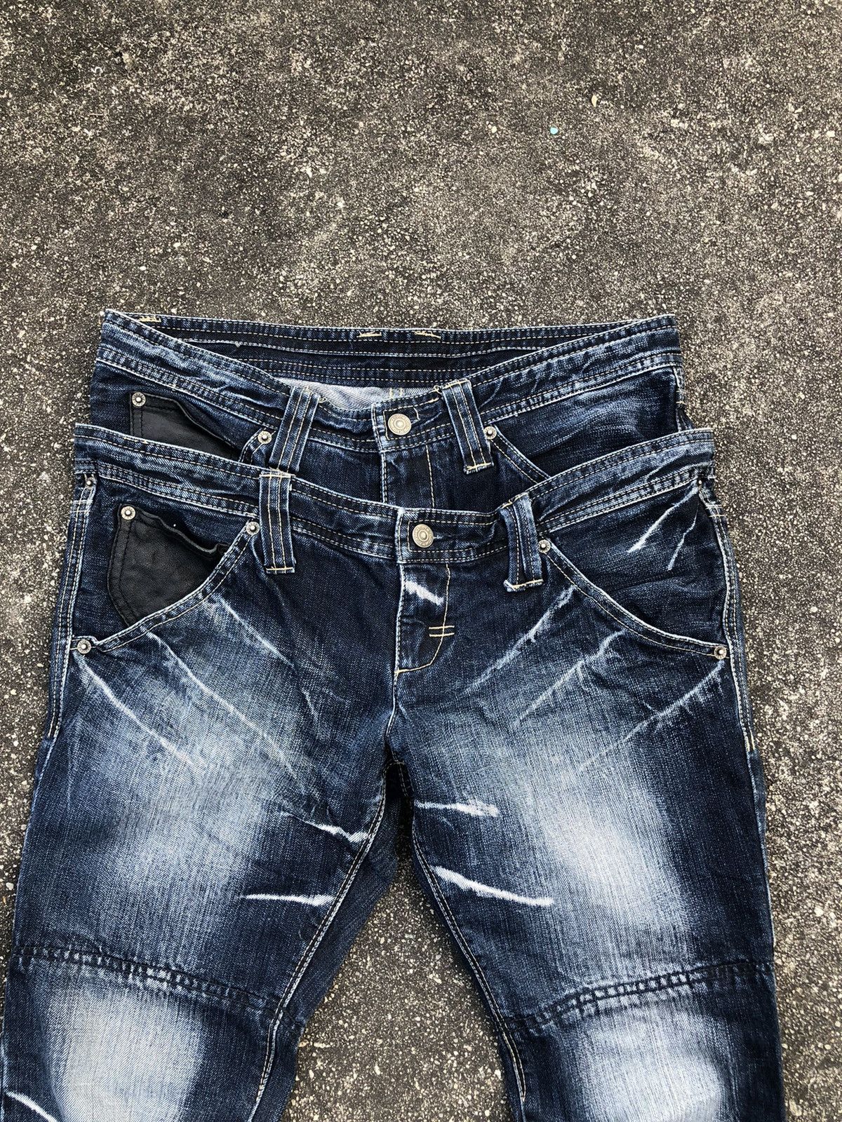 Japanese Brand PPFM Double Waist Blue Denim Washed Jeans Punk Y2k 2000s Size US 34 / EU 50 - 4 Thumbnail
