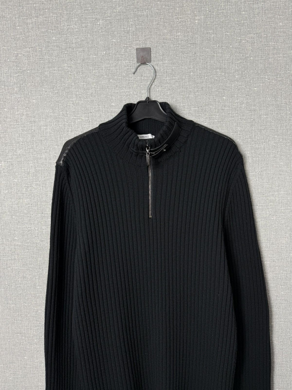 Versace Versace Collection Merino Wool Ribbed Sweater w Leather Trim Size US XL / EU 56 / 4 - 2 Thumbnail