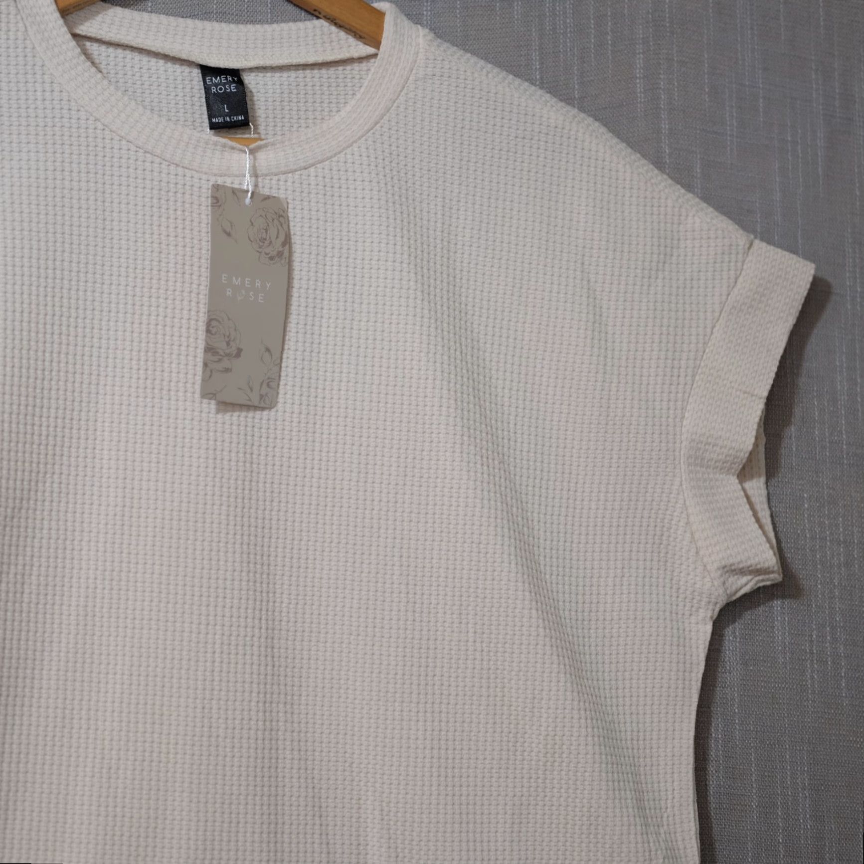 Vintage NWT! Emery Rose Shirt Dolman Short Sleeve Waffle Stretch Beige Women's L #H53-9 Size L / US 10 / IT 46 - 3 Thumbnail