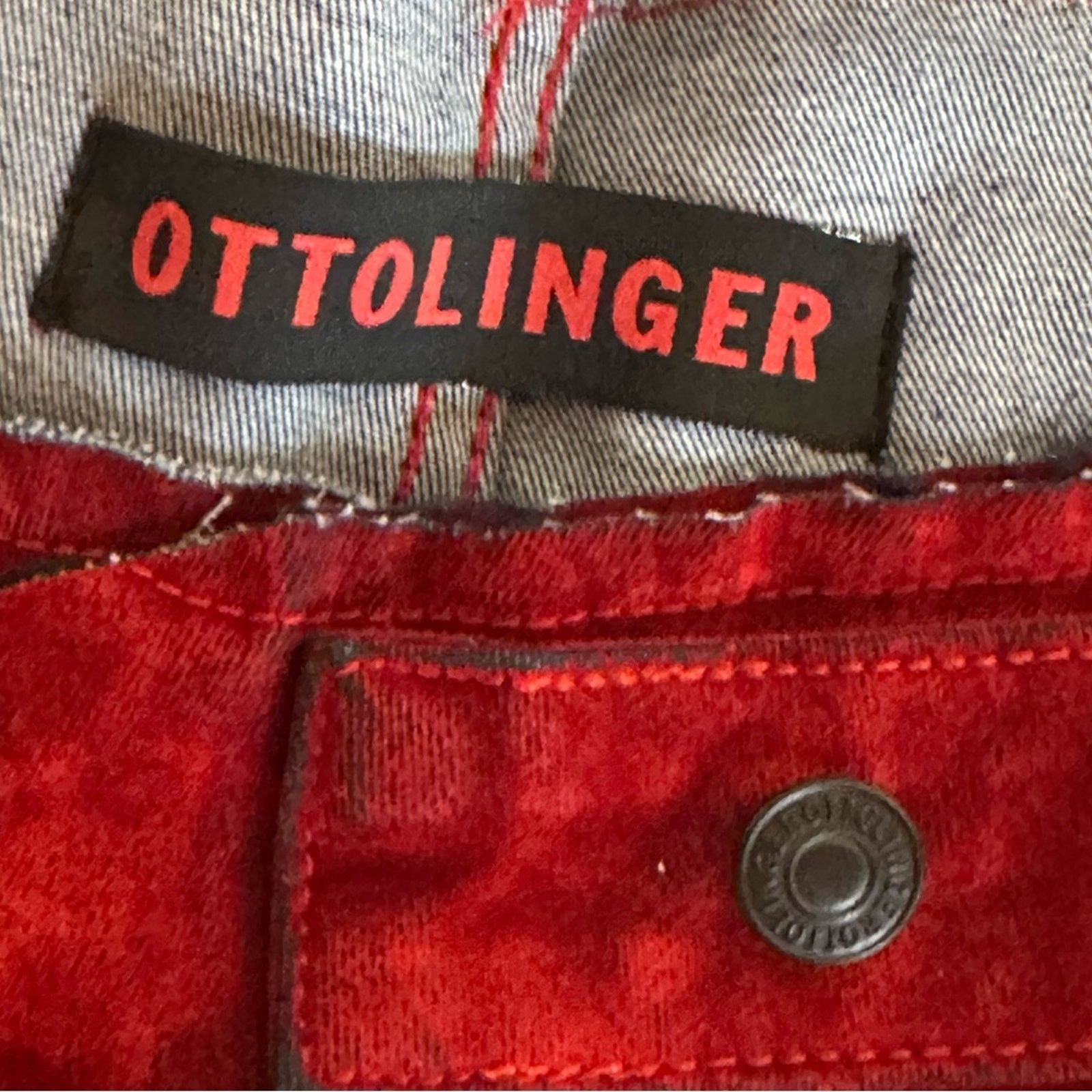 Ottolinger Red Velvet Double Fold Wide leg Jeans size L Unisex Cotton Size 32" / US 10 / IT 46 - 2 Thumbnail