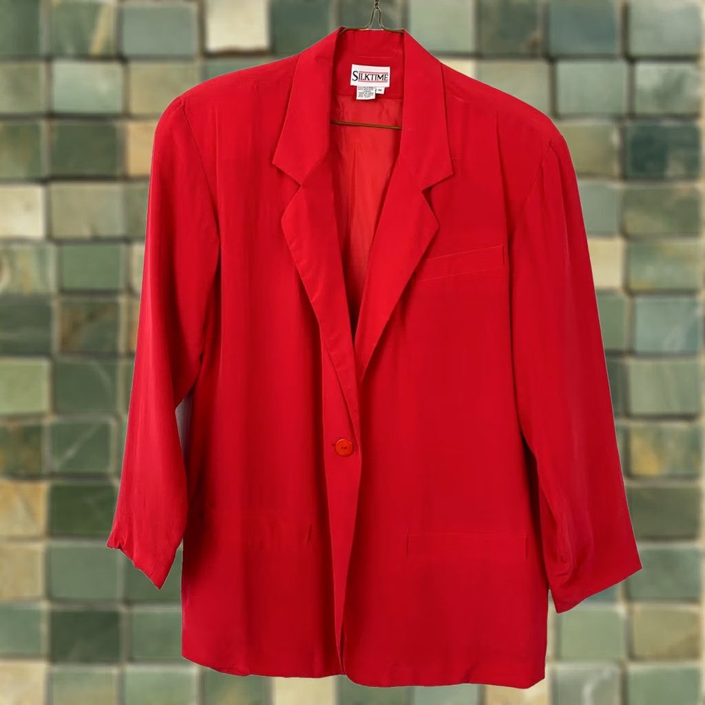 Vintage VINTAGE 1990s Silk Time Red Silk Suit Jacket Blazer One Button Womens M Size M / US 6-8 / IT 42-44 - 1 Thumbnail