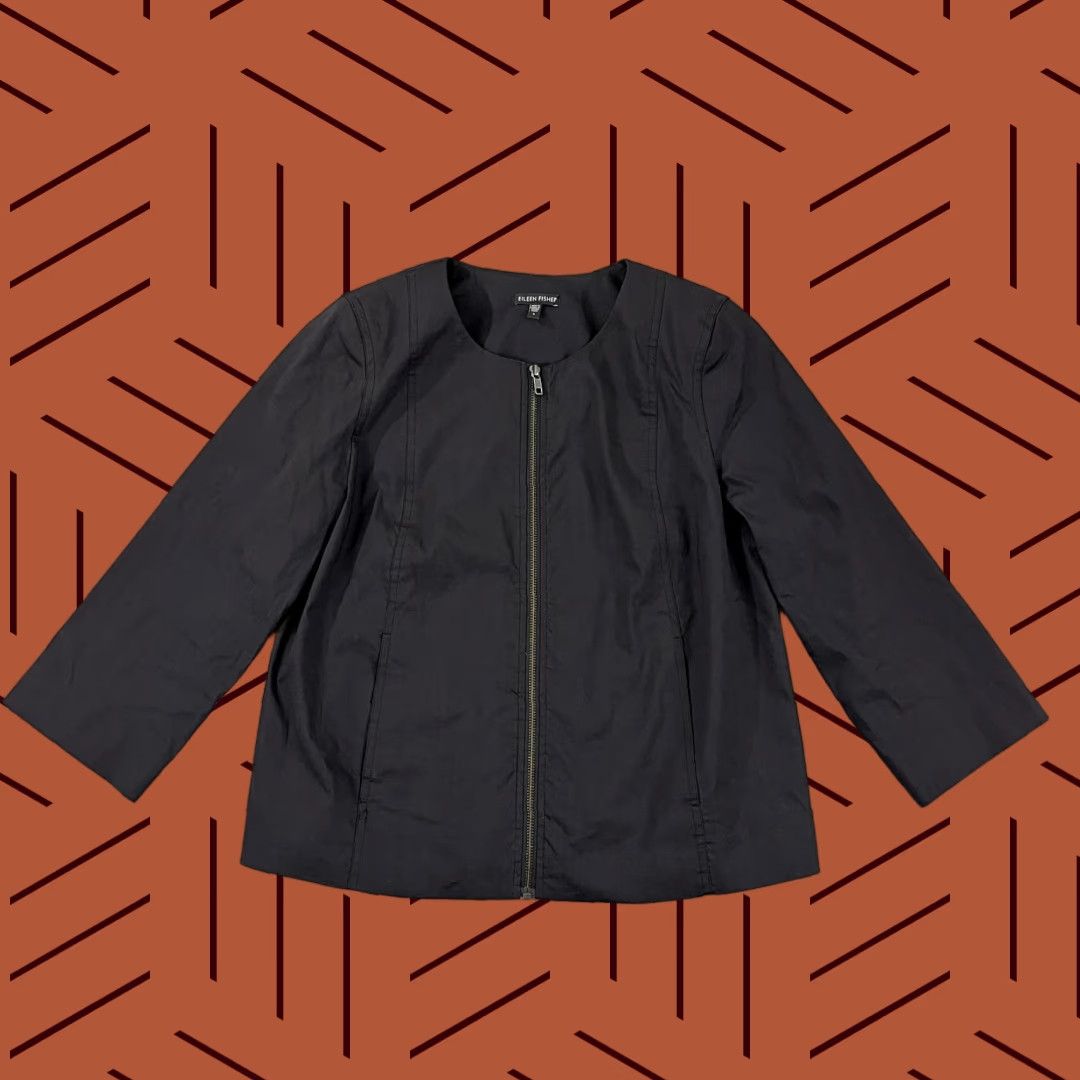 Eileen Fisher EILEEN FISHER Jacket Womens Small Black Ramie Silk Lined Full Zip 3/4 Sleeve Mid-Length Pockets Size S / US 4 / IT 40 - 1 Thumbnail