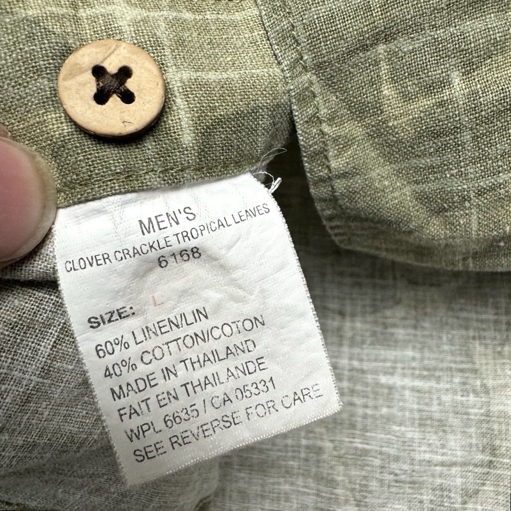 Vintage VINTAGE Woolrich Men's Button-Up Shirt L Green Linen Blend Clover Leaves Floral Short Sleeve Button-Down Collared Crew (if 90s not included) Size US L / EU 52-54 / 3 - 4 Thumbnail