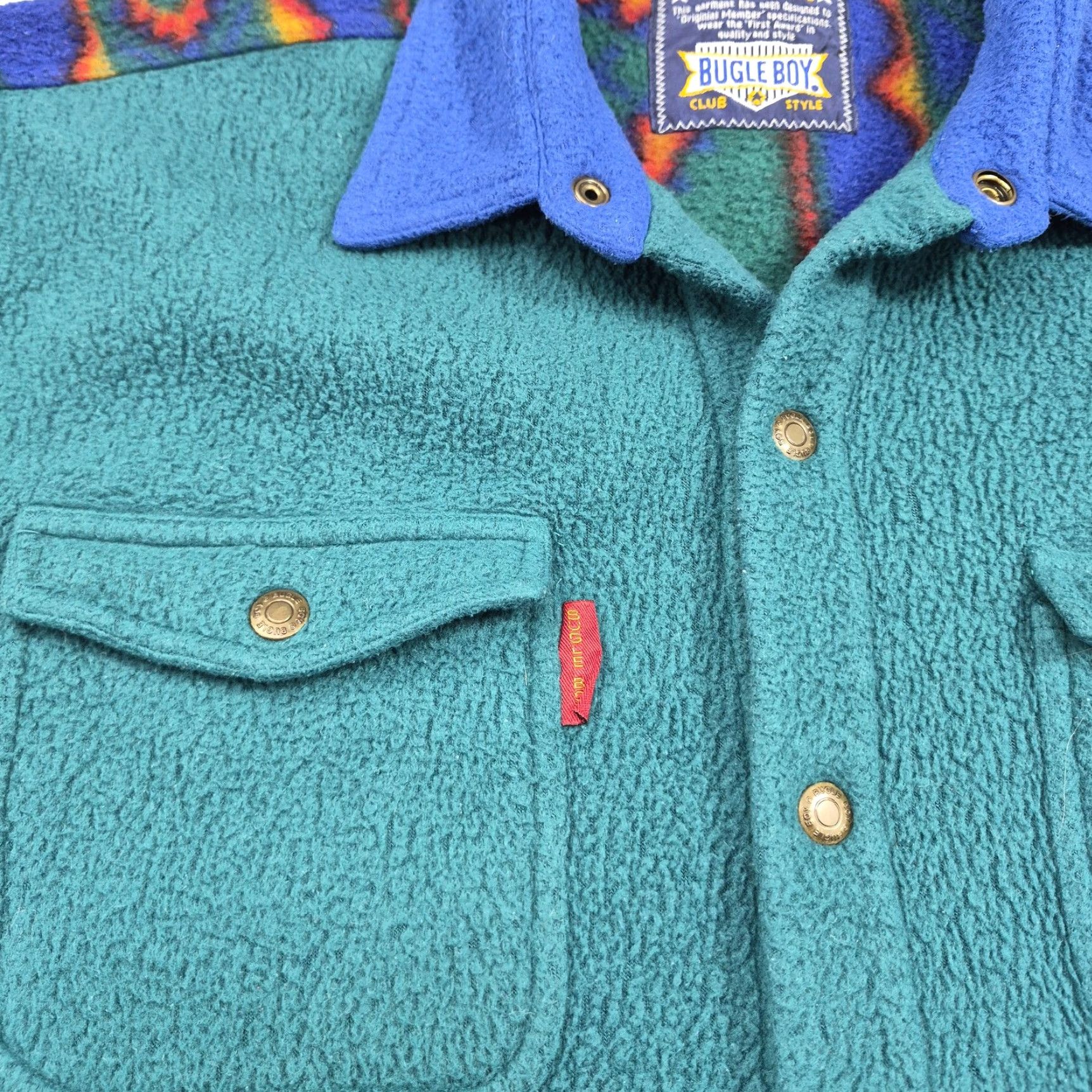 Bugle Boy VINTAGE Bugle Boy Jacket Mens Large Teal Fleece Aztec Western 90s 80s Size US L / EU 52-54 / 3 - 5 Thumbnail
