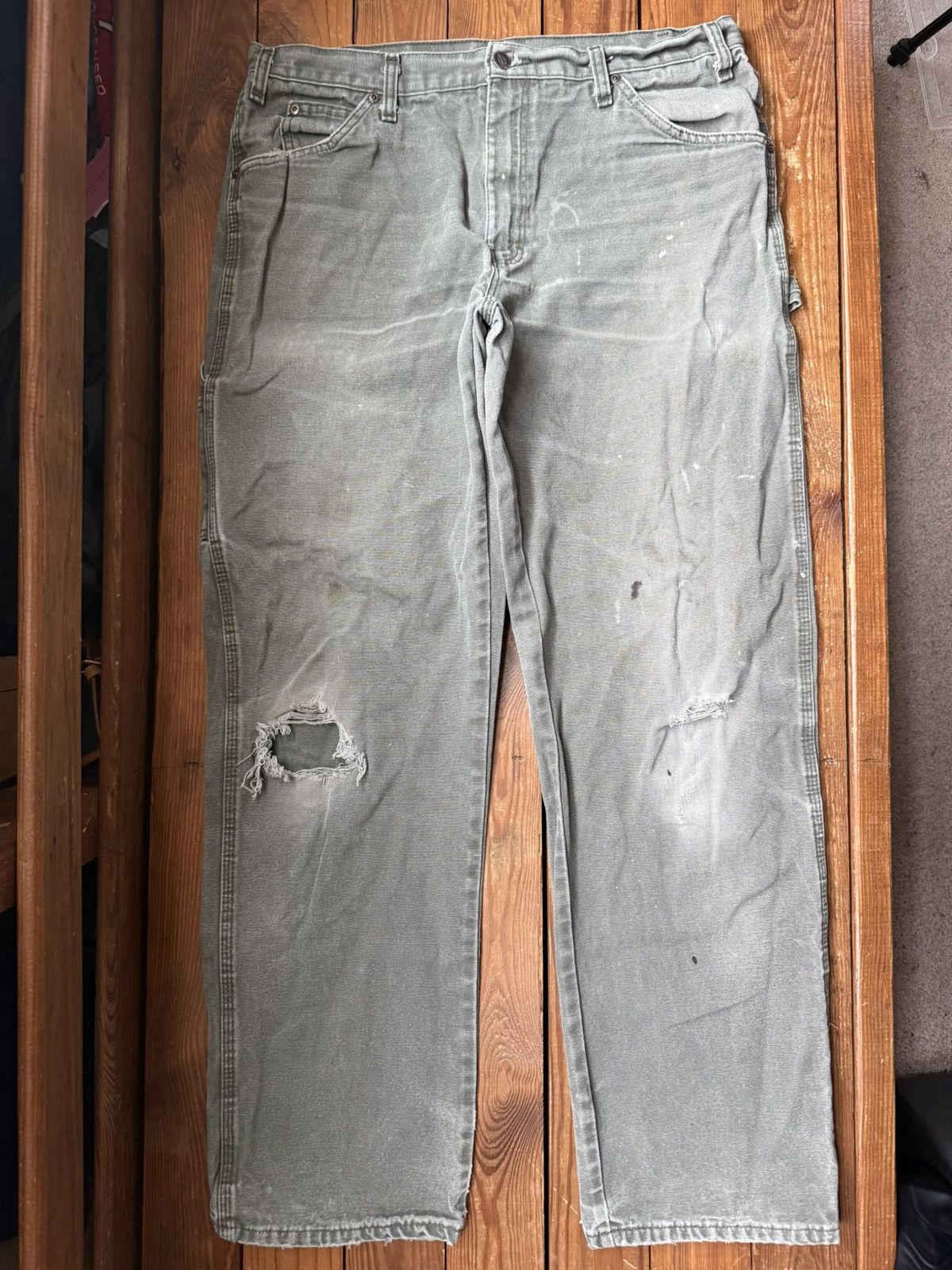 Dickies Vintage 90s Dickies Green Faded Distressed Work Pants Size US 34 / EU 50 - 2 Thumbnail