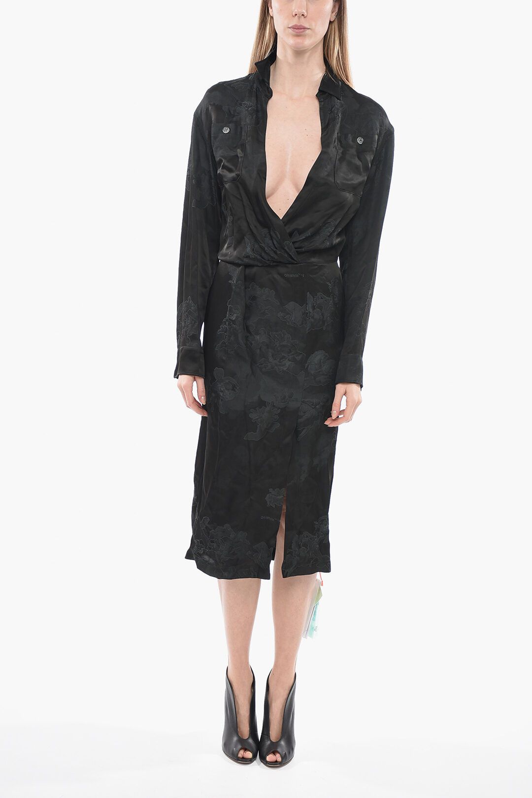 image of Off White Og1Mm0524 Satin Long Dress In Black, Women's (Size Medium)