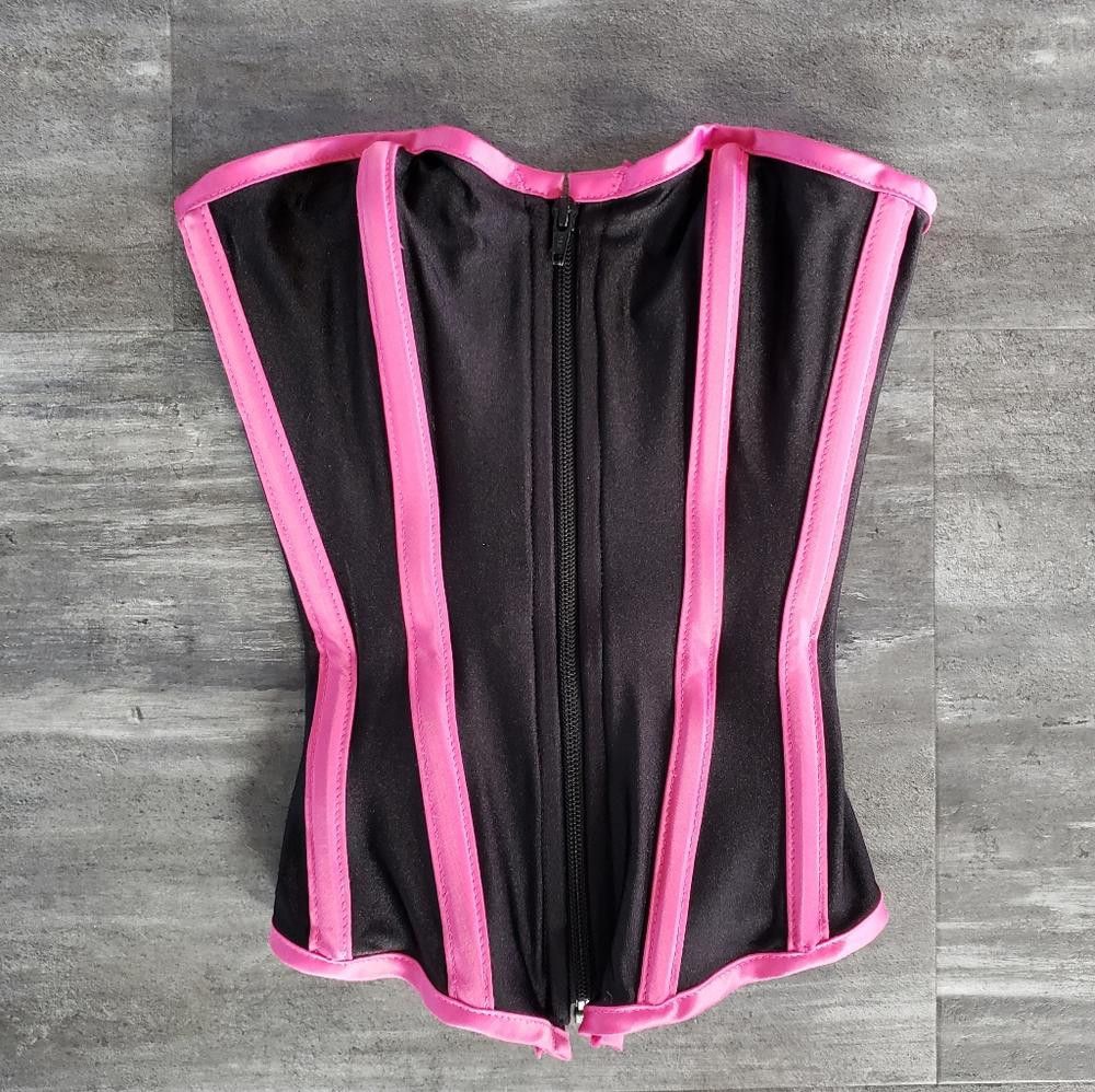 Designer Black Pink HOSS International Front Zip Corset Size ONE SIZE - 1 Thumbnail