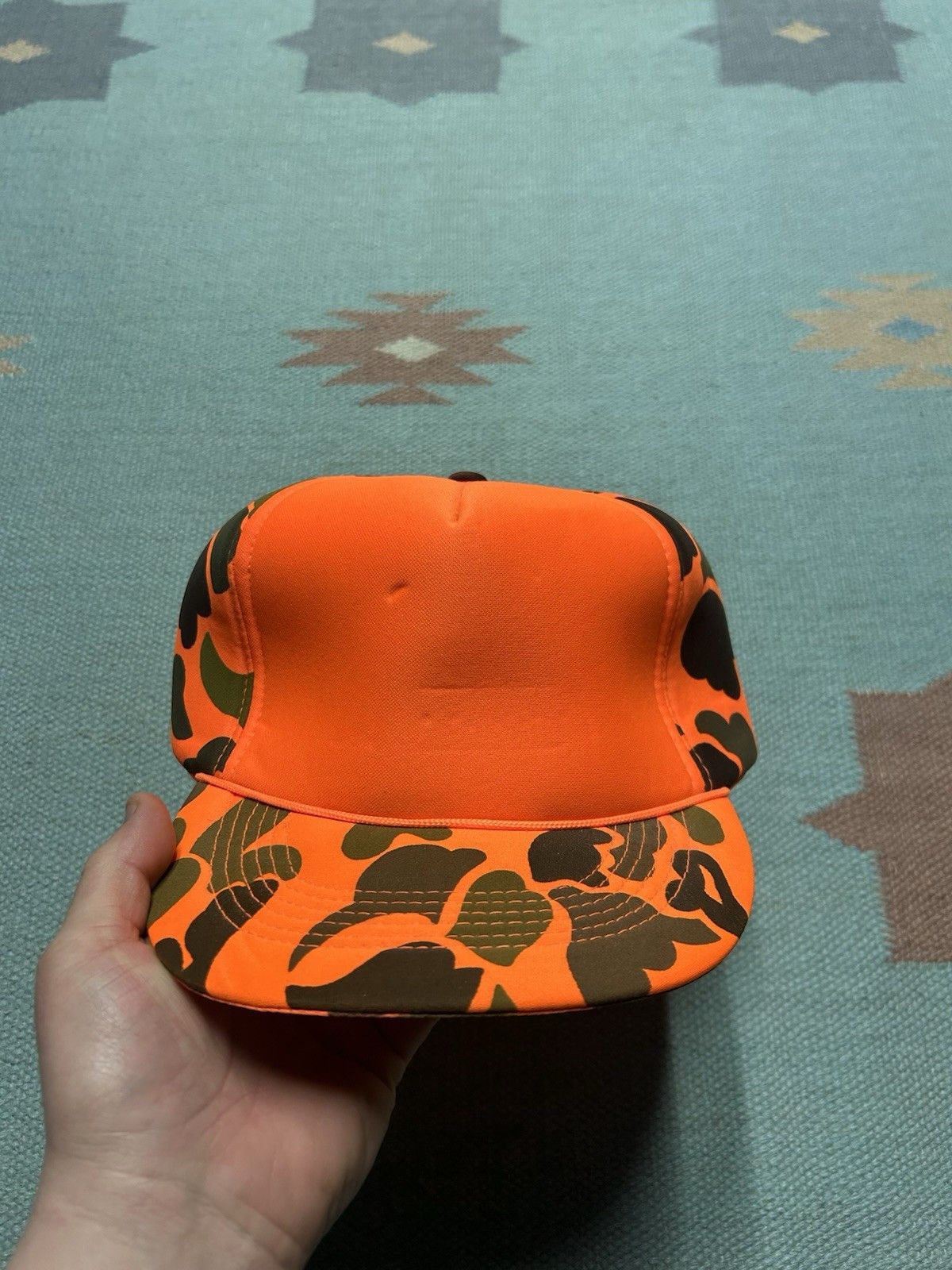 Vintage Vtg SnapBack hat blaze orange camo hunting camouflag trucker Size ONE SIZE - 2 Thumbnail