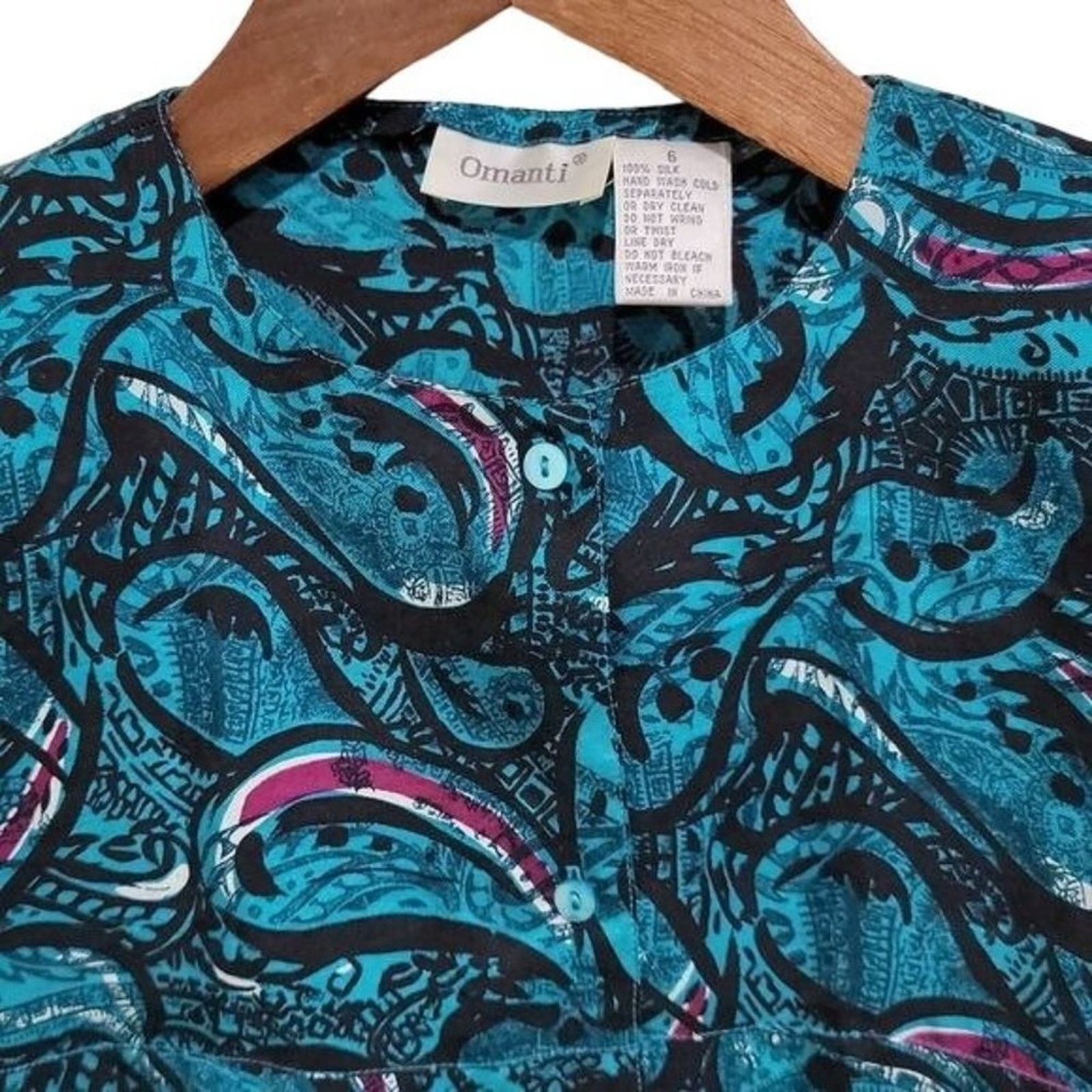 Vintage Omanti Womens Paisley Silk Button Down Shirt Long Sleeve Size M / US 6-8 / IT 42-44 - 5 Thumbnail