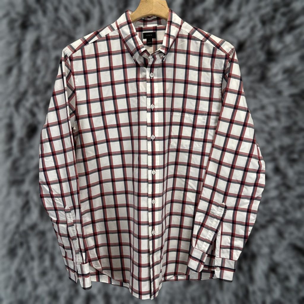 J.Crew J.CREW Classic Button Down Collared Shirt Mens Large Red White Blue Check Long Sleeve Size US L / EU 52-54 / 3 - 1 Thumbnail