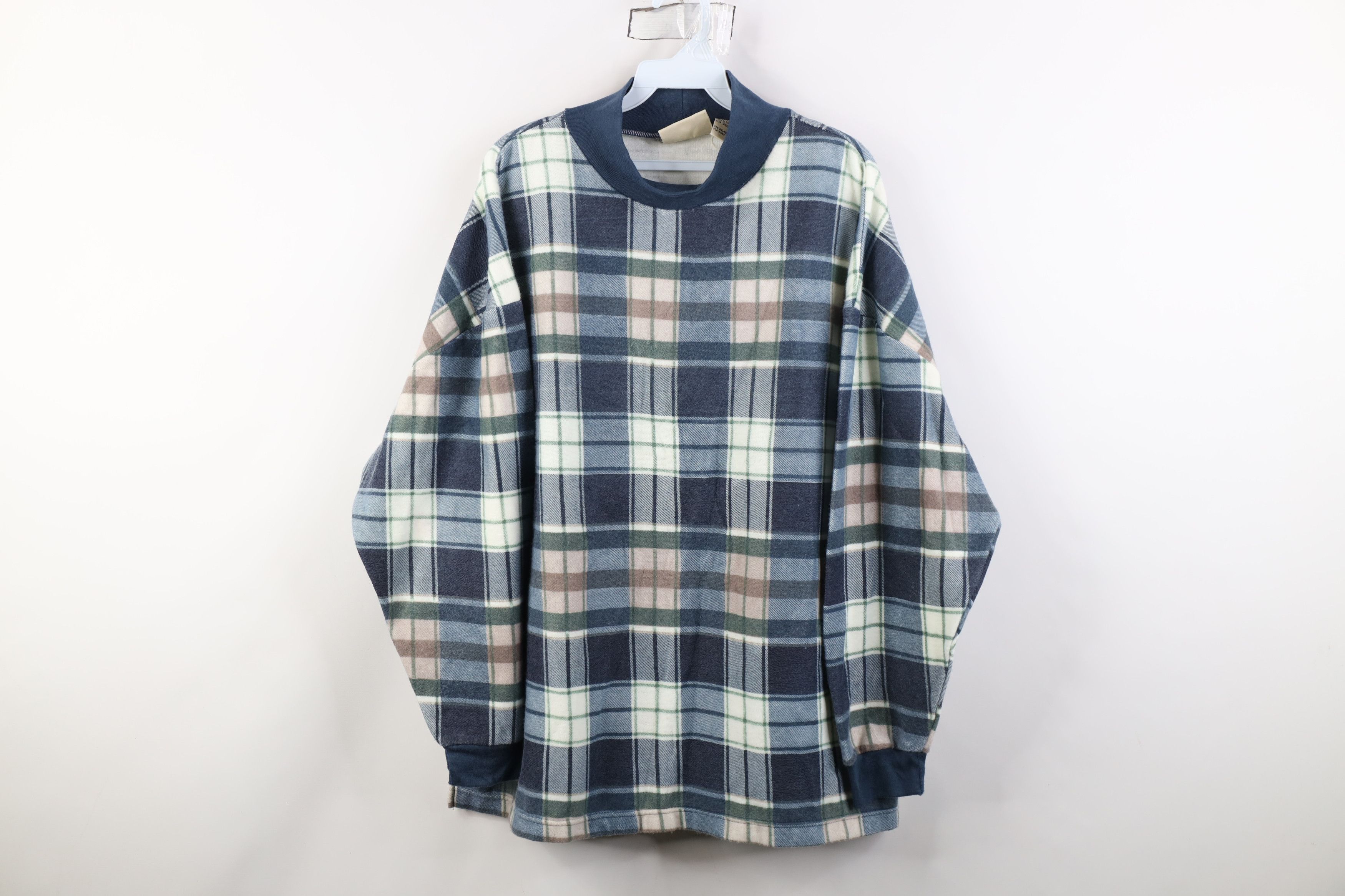 Vintage Vintage 90s Streetwear Mock Neck Fleece Sweatshirt Plaid Size 3XL / US 20-22 - 1 Thumbnail