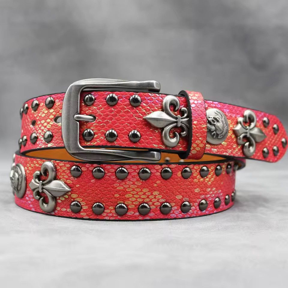 Japanese Brand Y2k PU Leather Rivet Punk Skull Rock Belt 105 cm Size ONE SIZE - 2 Thumbnail