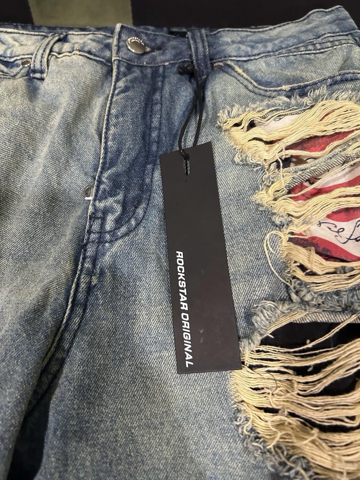 Designer Rockstar Original Tamyra Blue Baggy Jeans M Distressed NWT Size US 32 / EU 48 - 3 Thumbnail