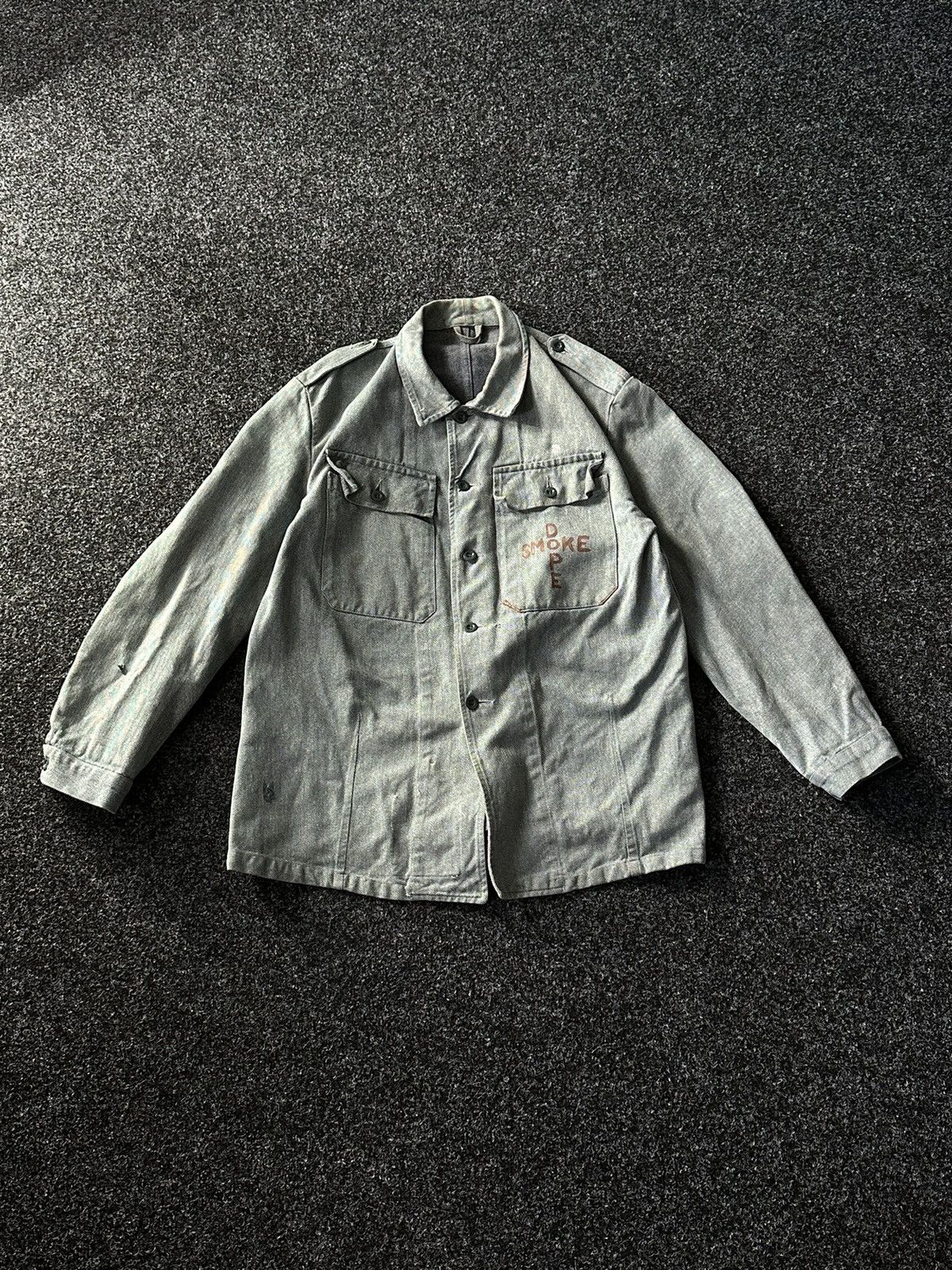 Japanese Brand VINTAGE 🚨 SMOKE-DOPE denim jacket distressed rare custom 80s Size US L / EU 52-54 / 3 - 1 Thumbnail