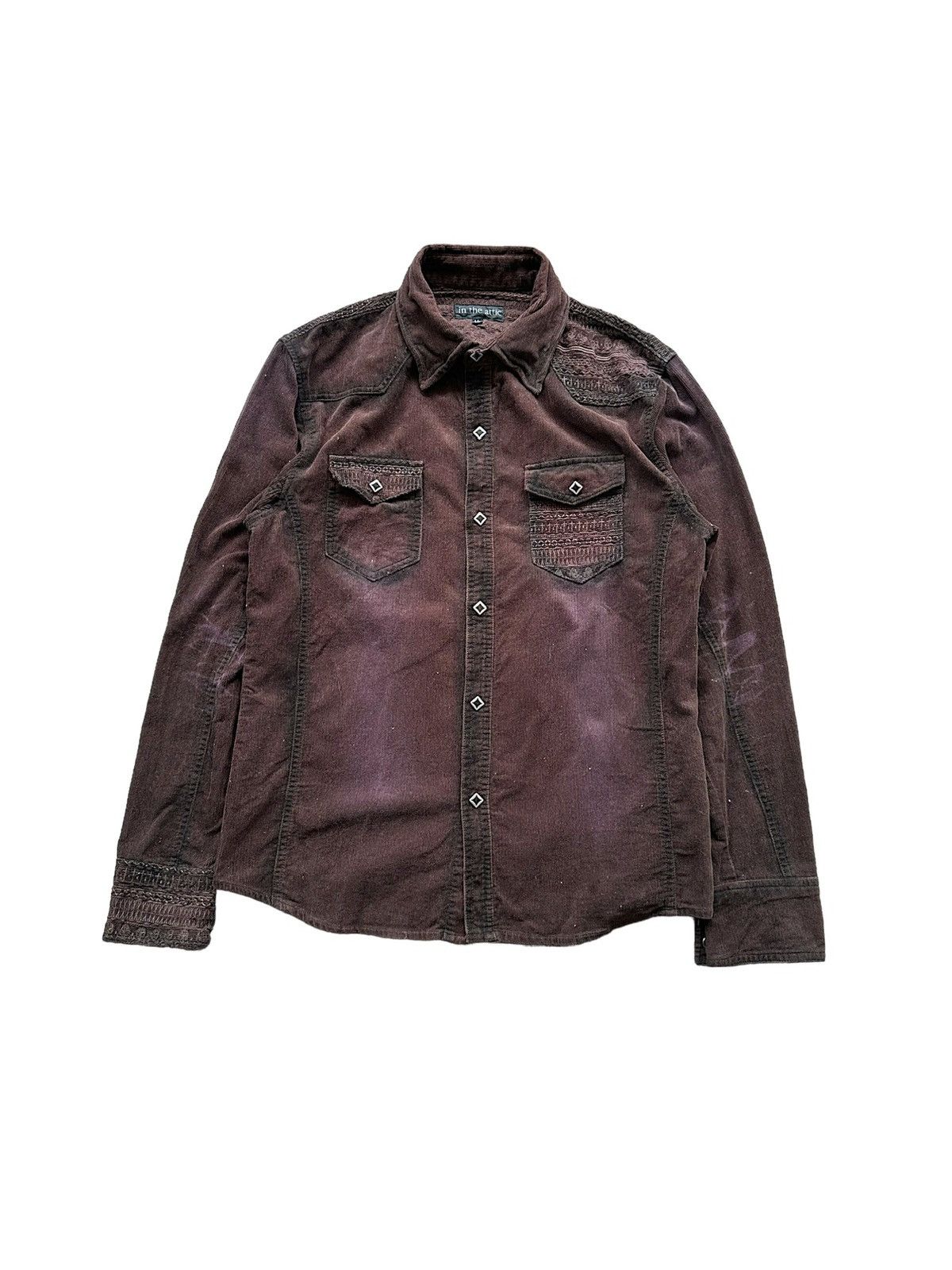 image of 14Th Addiction x In The Attic Y2K In The Attic Corduroy Western Shirt in Dark Brown (Size Large)