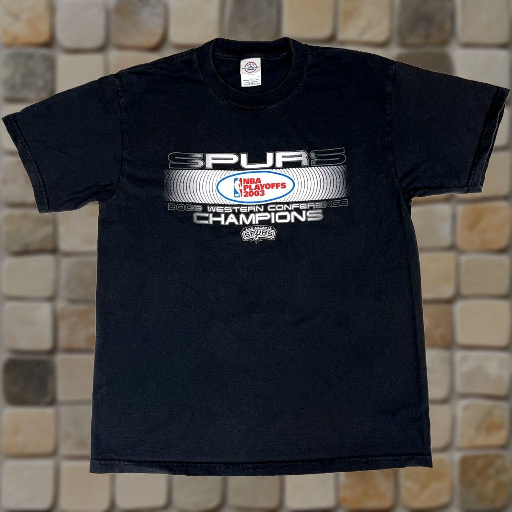 VINTAGE 2003 NBA Playoffs San Antonio Spurs Western Conference Champions T-Shirt Size M Black Nike-?