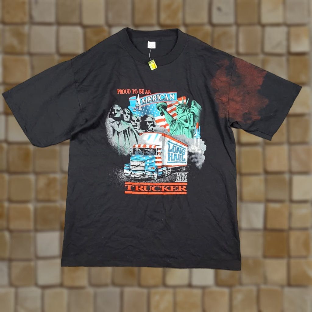 Vintage VINTAGE 90s American Trucker Men's T-Shirt Size L Black Cotton Short Sleeve Retro USA Biker Grunge Size US L / EU 52-54 / 3 - 1 Thumbnail