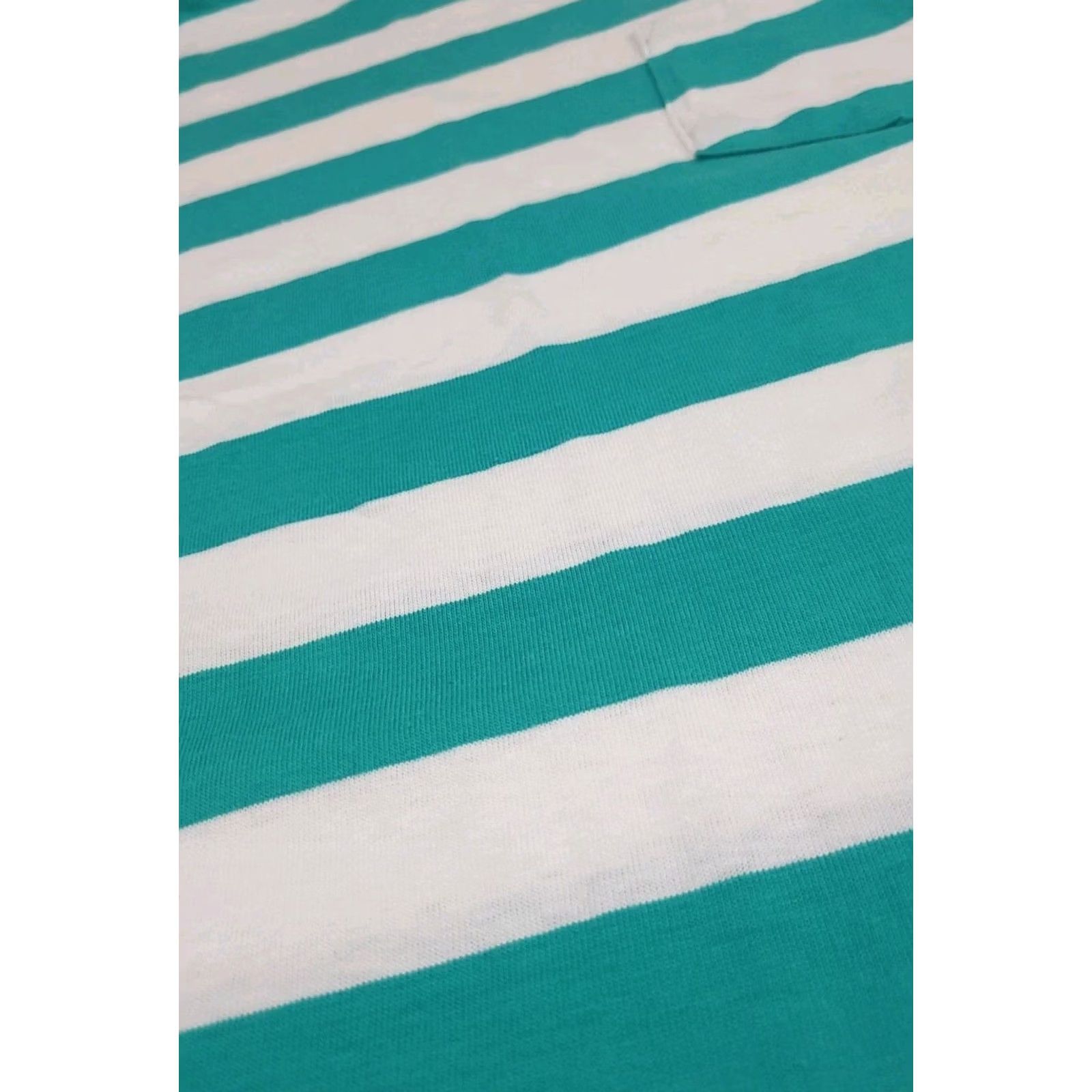 Lands' End VINTAGE Lands' End Teal White Striped T Shirt Womens M 100% Cotton USA Crew Neck Short Sleeve Size M Size M / US 6-8 / IT 42-44 - 3 Thumbnail